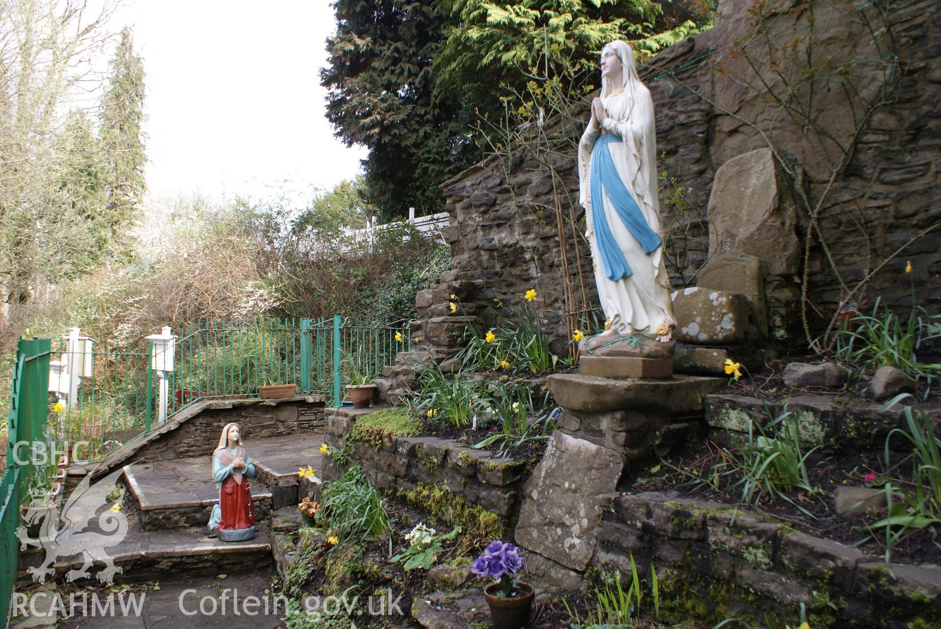 Digital colour photograph showing the grotto at St Thomas Catholic church, Abercynon.