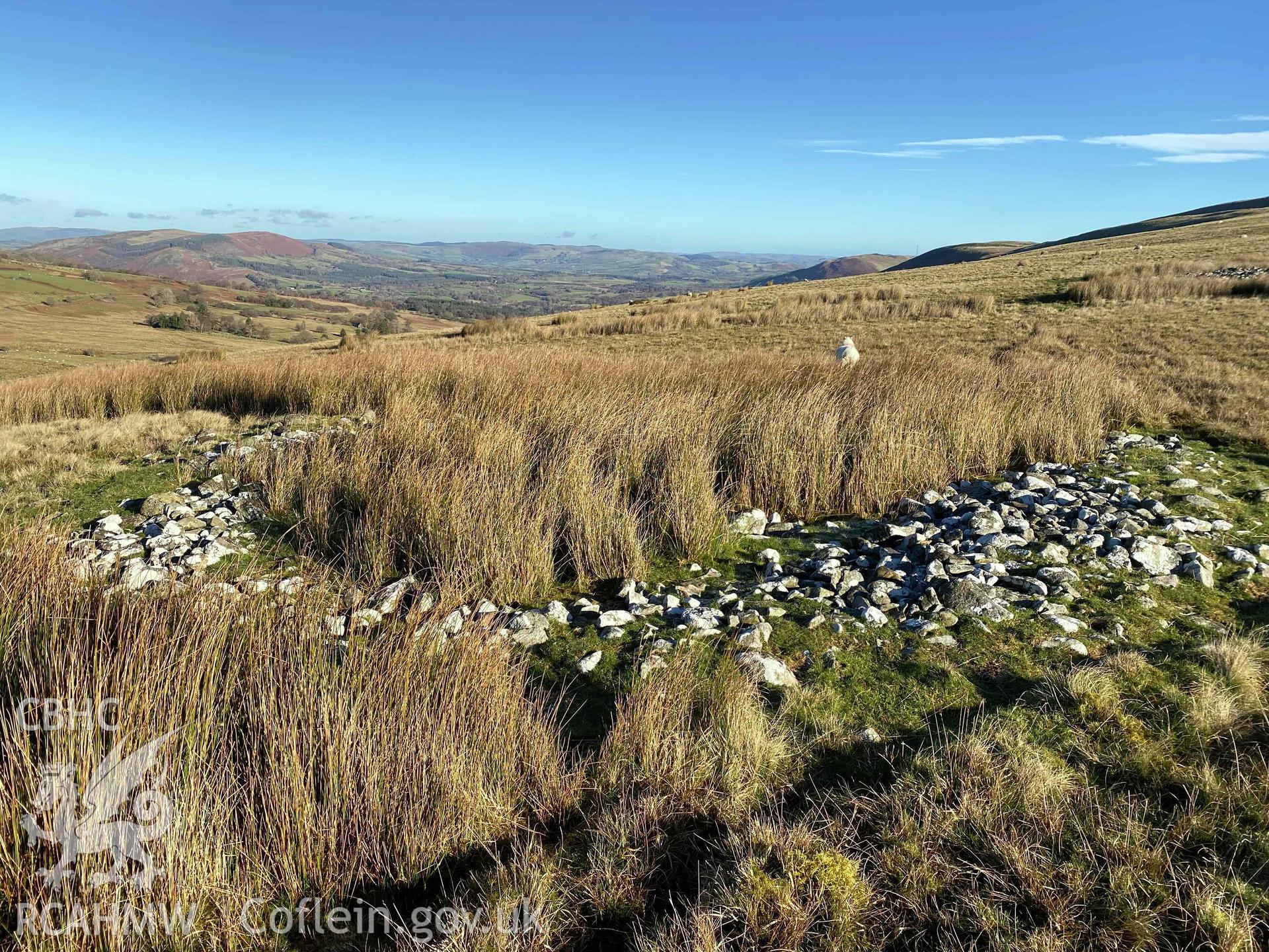 Digital colour photograph showing Carnau Cefn-y-fford, cairn V, produced by Paul R Davis in 2021.