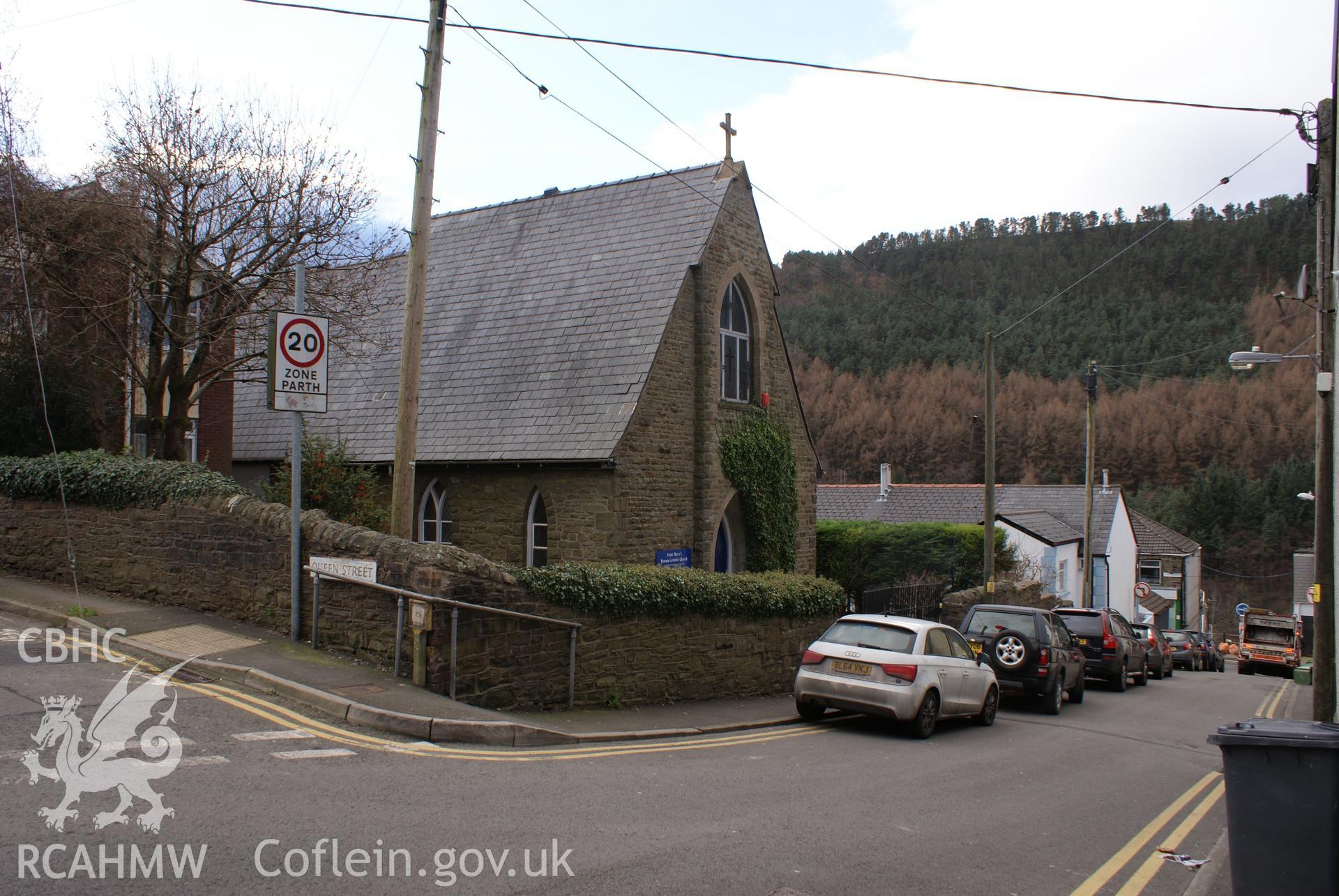 Digital colour photograph showing exterior of St Mary's Catholic church, Abertillery.