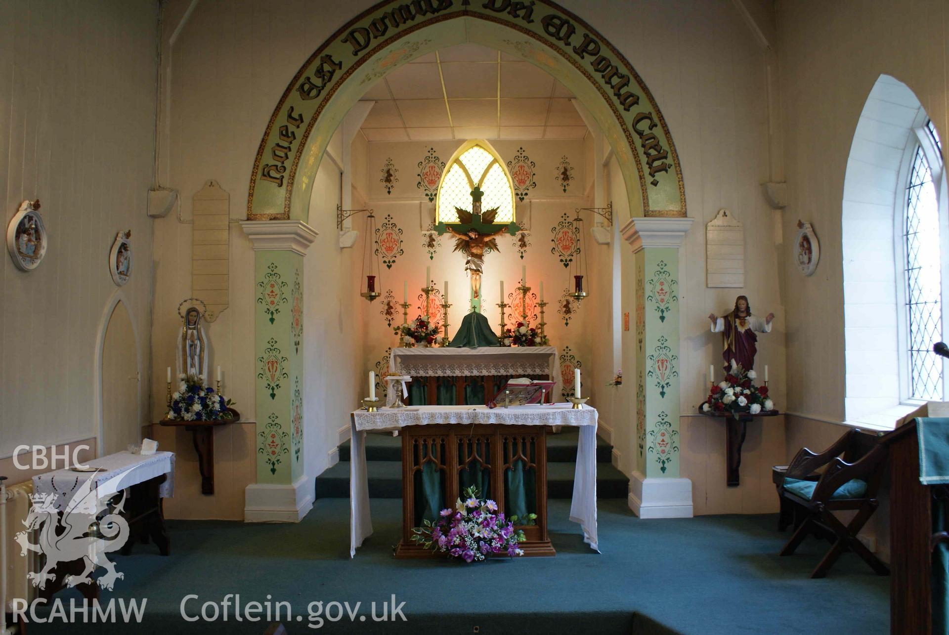 Digital colour photograph showing the altar at St Mary's Catholic church, Abertillery.