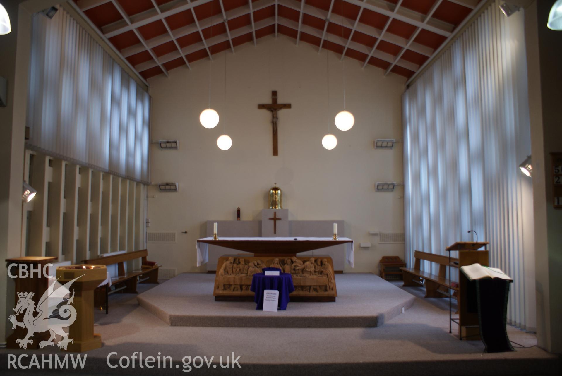 Digital colour photograph showing interior (altar), of St David's Catholic church, Cwmbran.