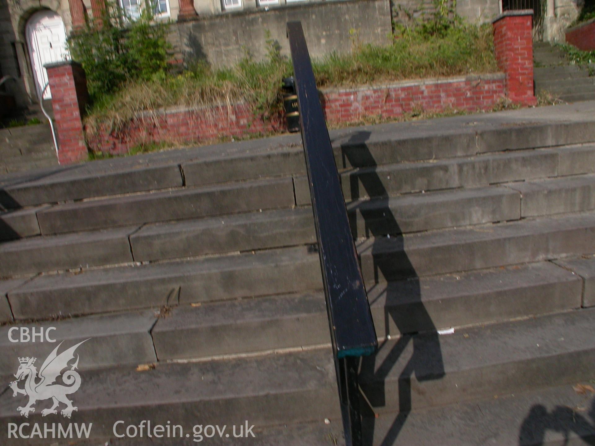 Detailed view of steps leading up to the Merthyr Tydfil War Memorial in Pontmorlais, Merthyr Tydfil. Produced by Geoff Ward of RCAHMW.
