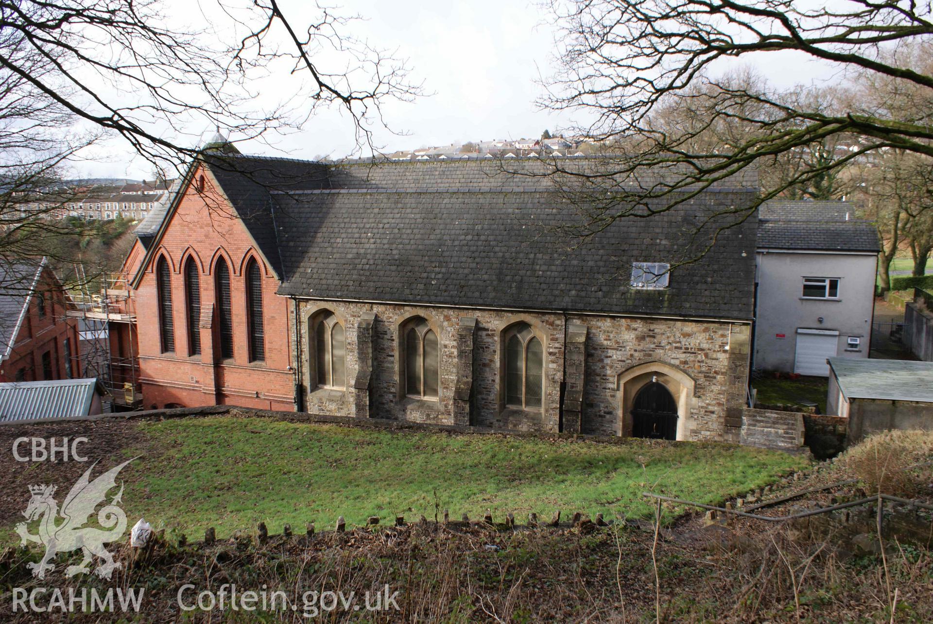 Digital colour photograph showing exterior of St Illtyd's Catholic church, Dowlais.