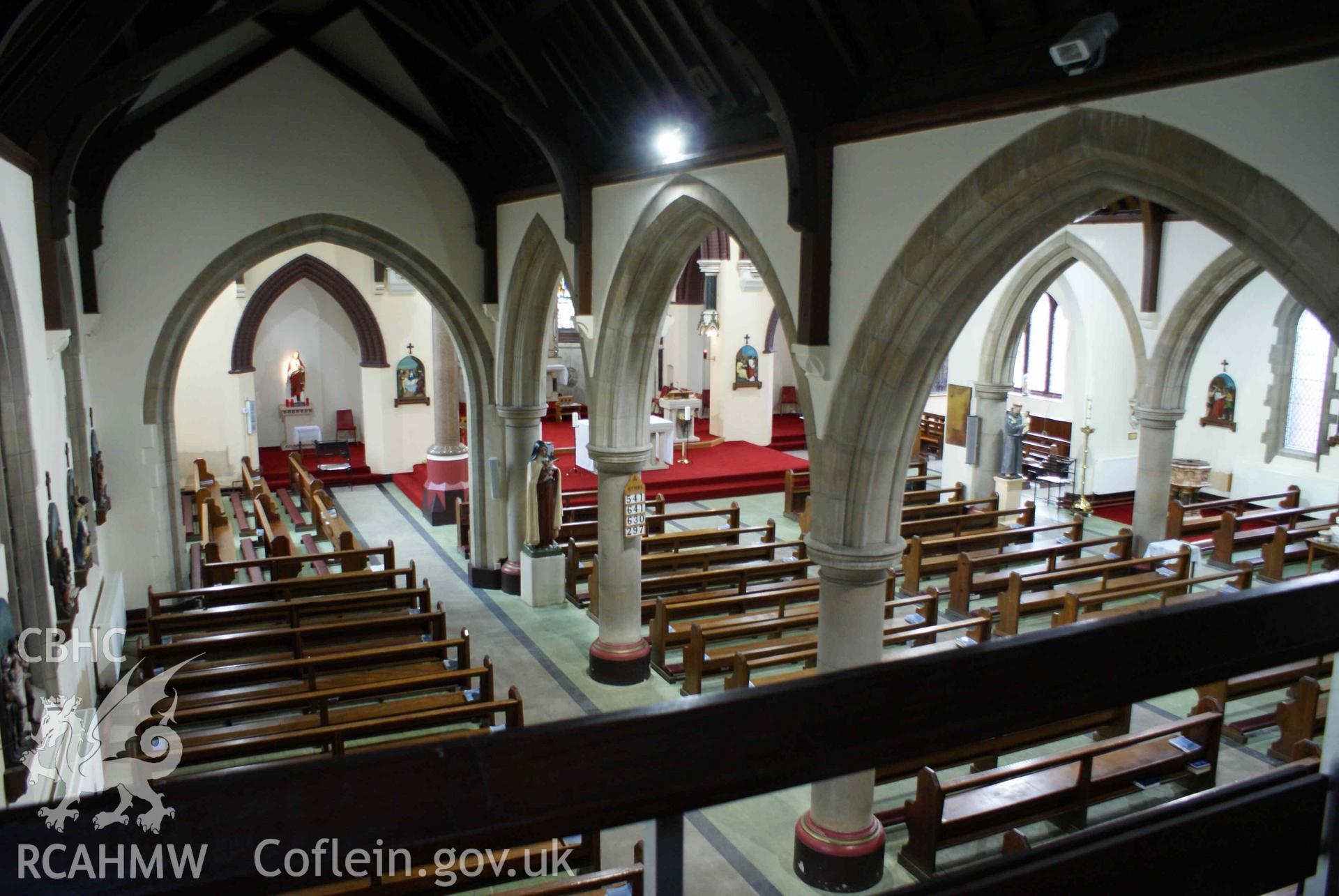 Digital colour photograph showing interior of St Illtyd's Catholic church, Dowlais.