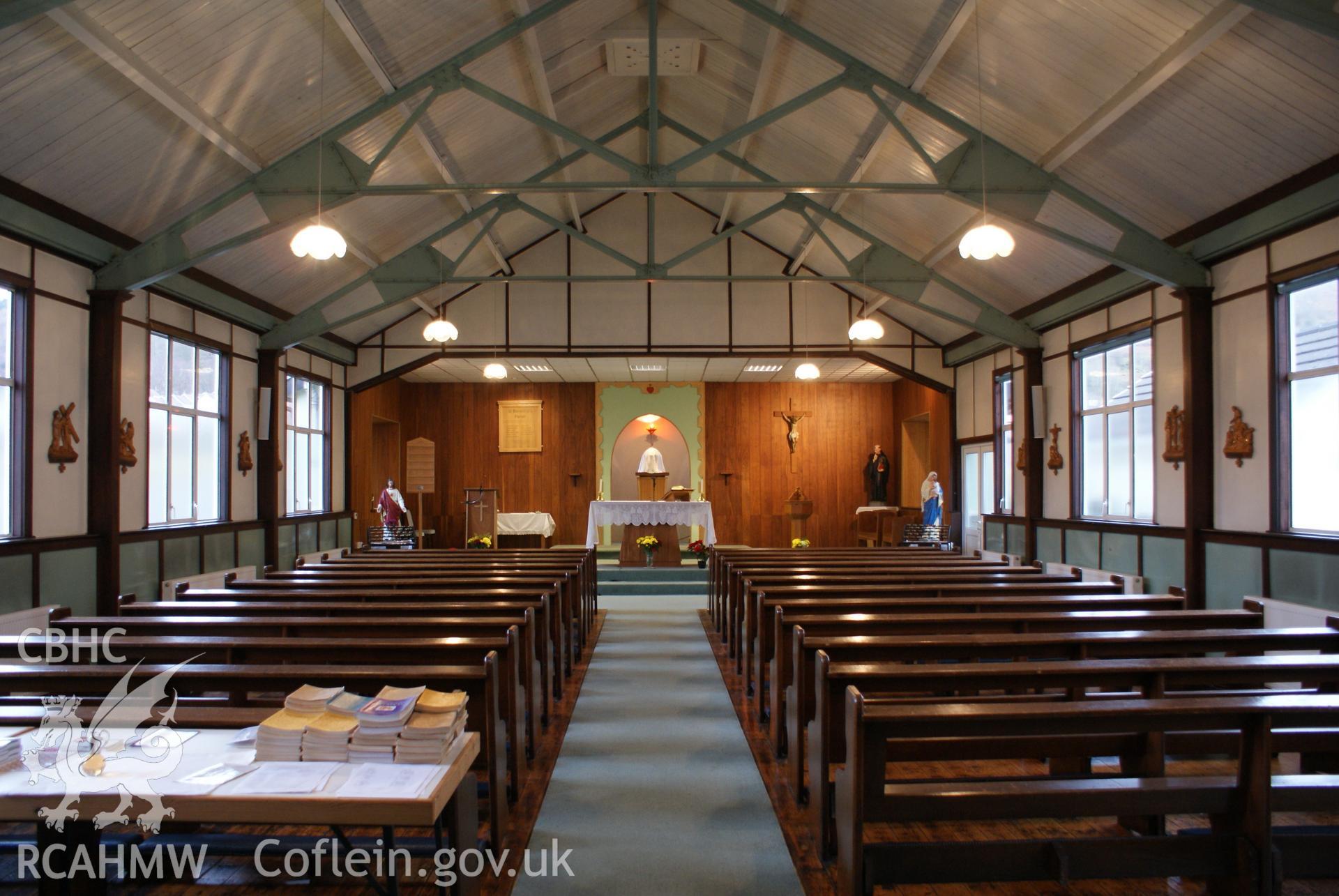 Digital colour photograph showing interior of St Benedict's Catholic church, Merthyr Vale.