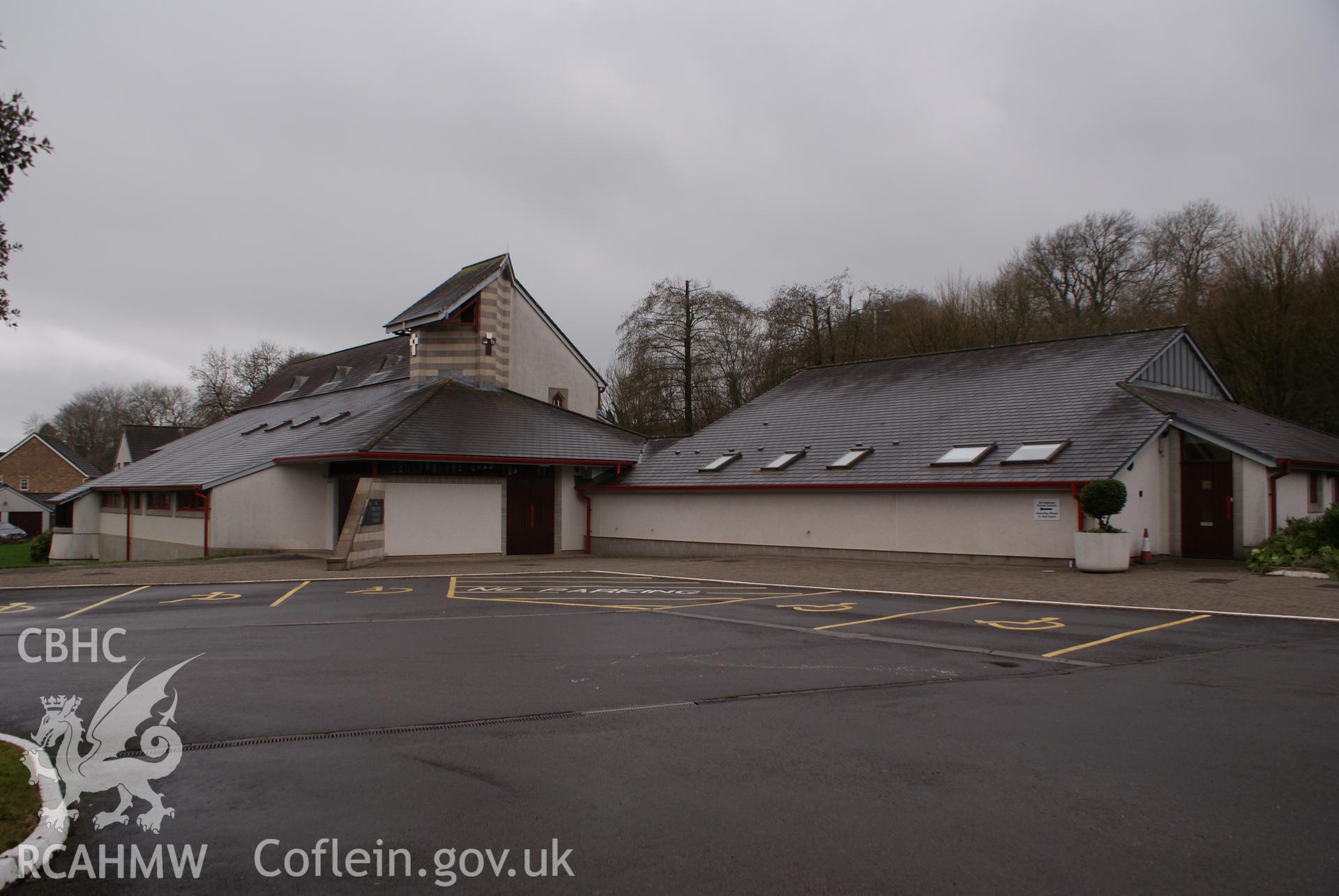 Digital colour photograph showing exterior of All Hallows Catholic church, Miskin.