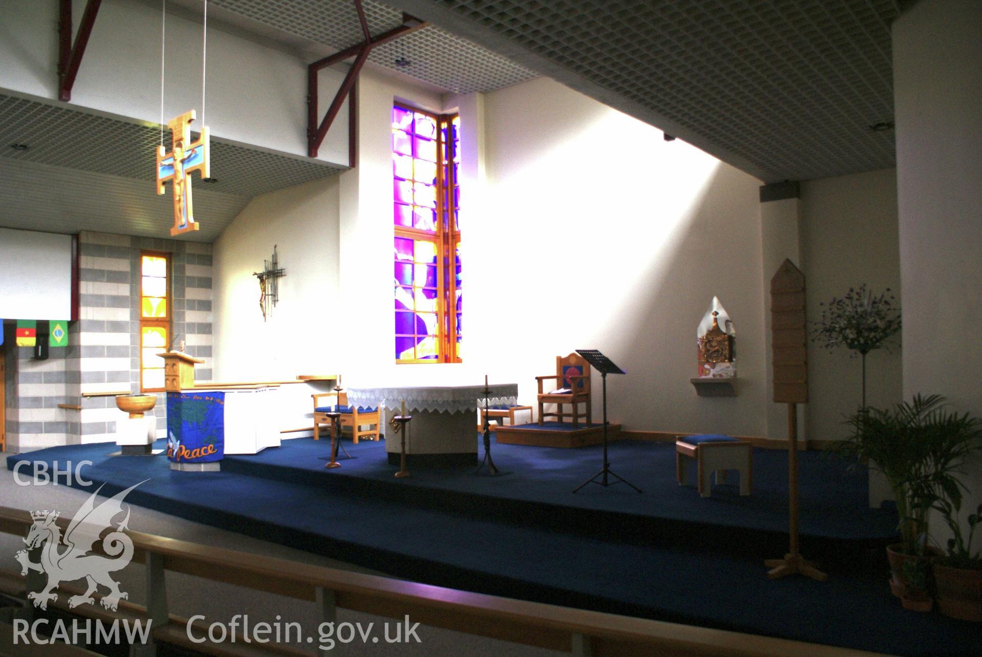 Digital colour photograph showing interior of All Hallows Catholic church, Miskin.