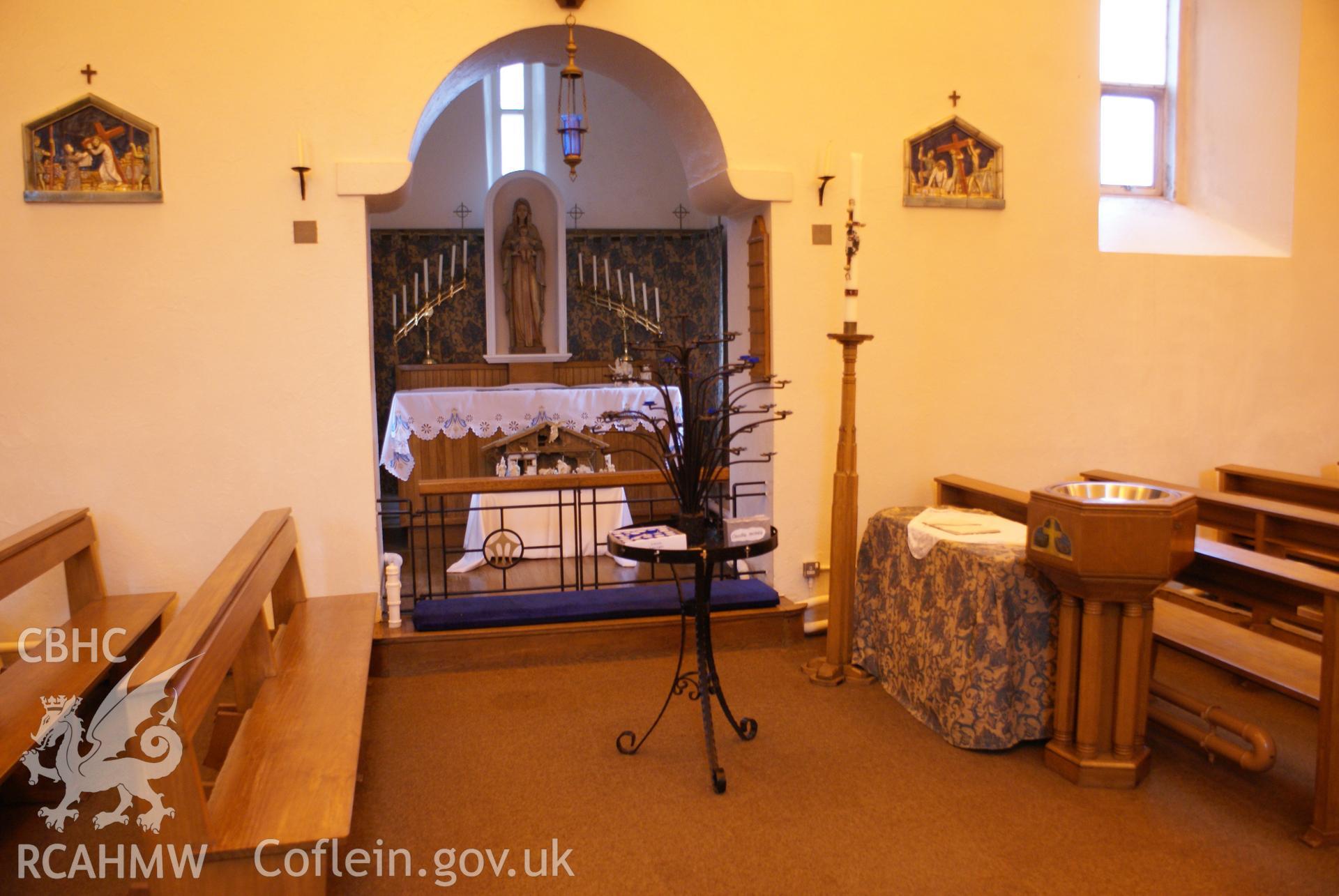 Digital colour photograph showing the Lady Chapel at St Alban's Catholic church, Pontypool.