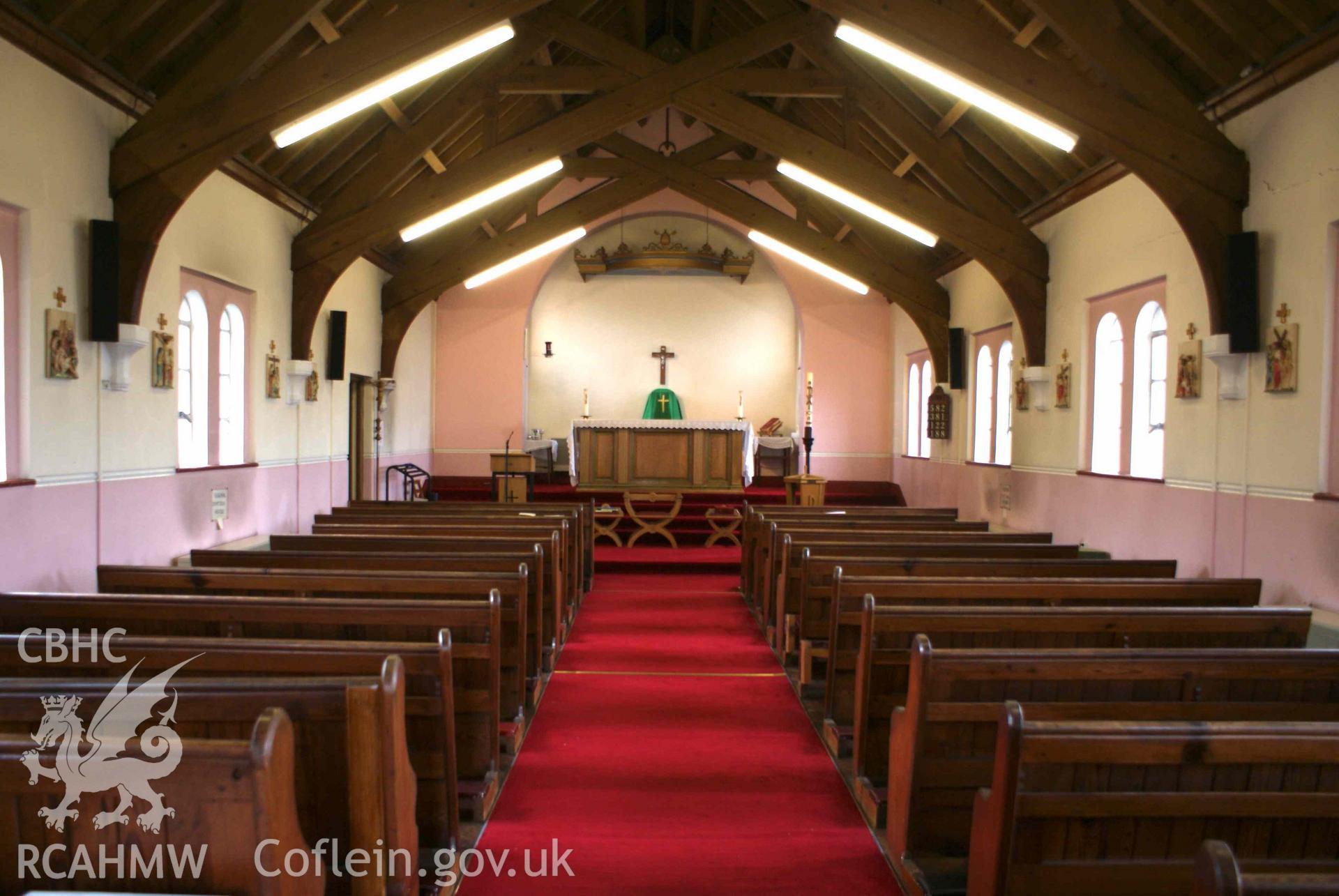 Digital colour photograph showing interior of St Joseph of Arimathea Catholic church, Pyle.