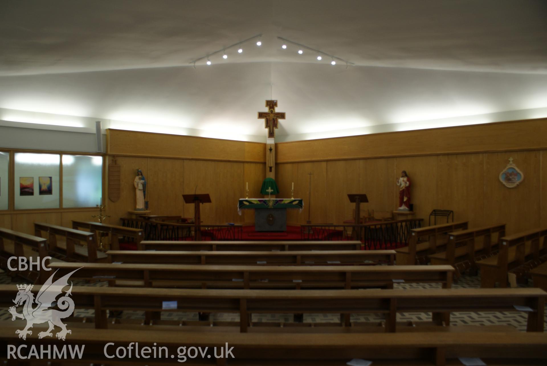 Digital colour photograph showing interior of St John's Catholic church, Rhymney.