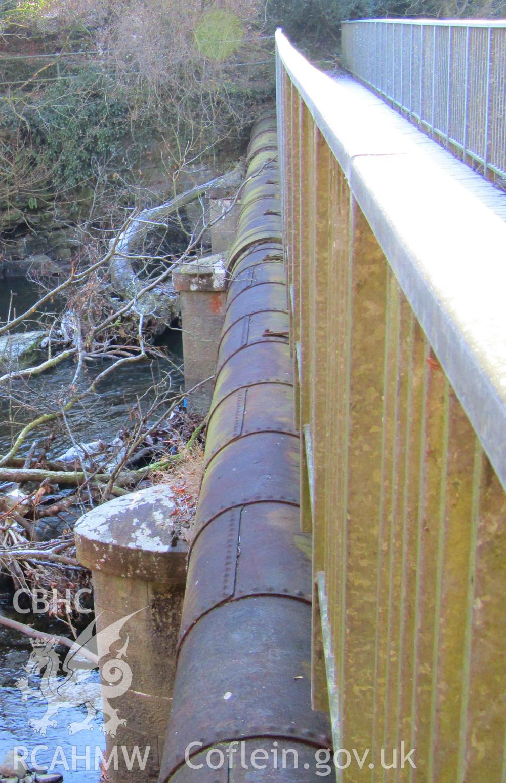 Northern side of aqueduct viewed from the west bank of the Taff. Produced by Kelvin Merriott in December 2016.