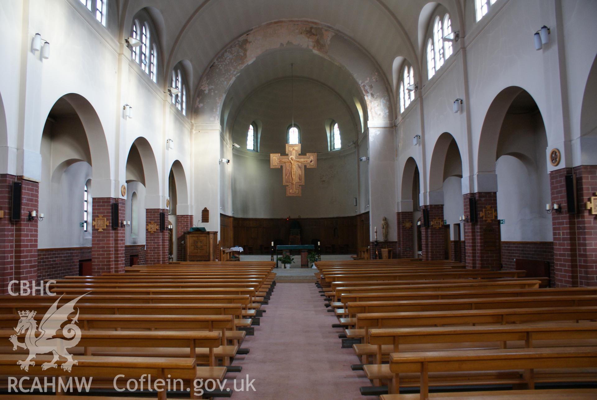 Digital colour photograph showing interior of St Dyfrig's Catholic church, Treforest.