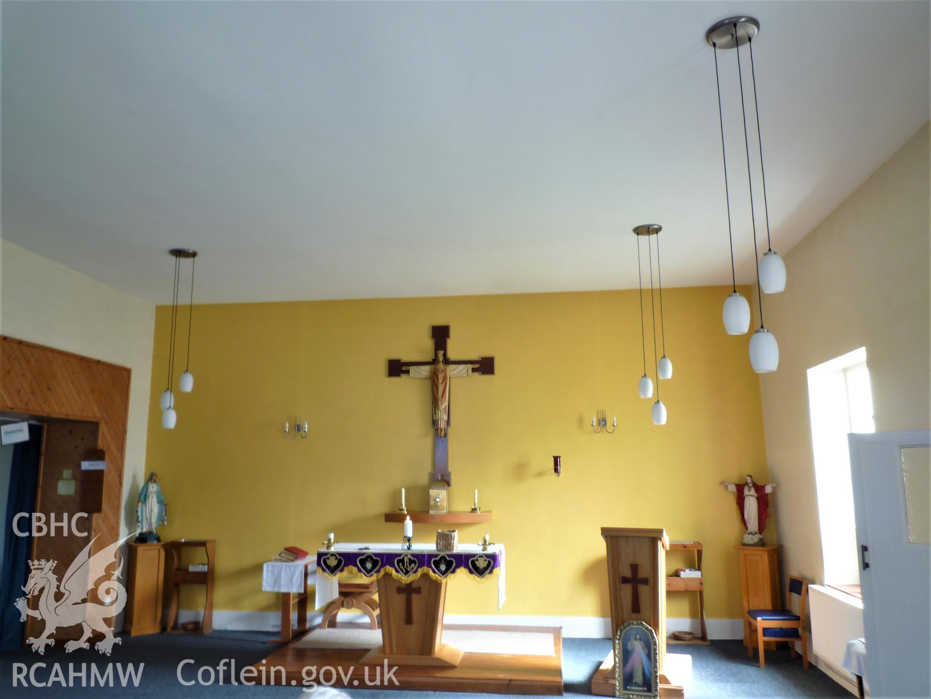 Digital colour photograph showing altar and crucifix at  Holy Cross Catholic church, Aberaeron.