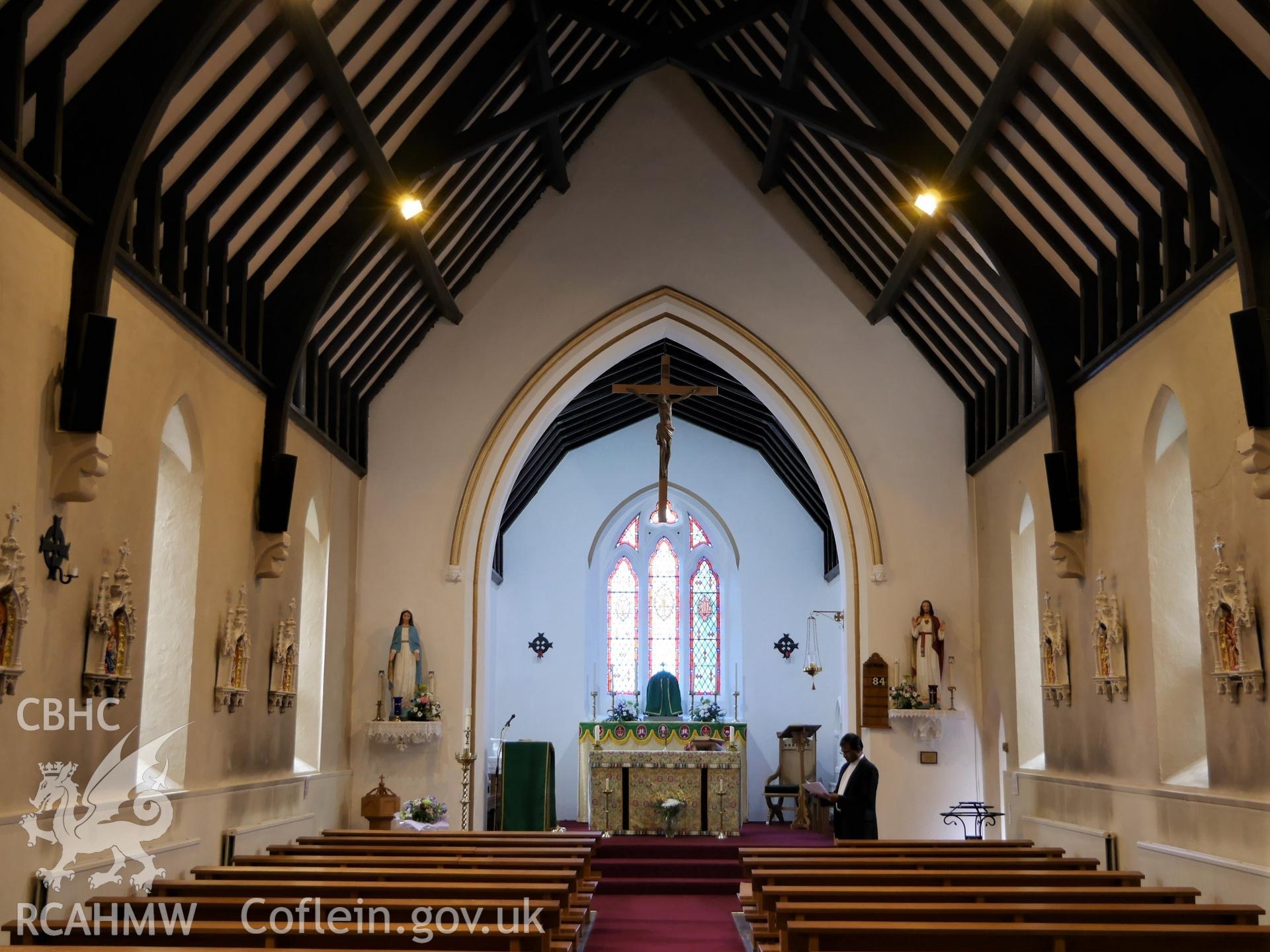 Digital colour photograph showing interior of St Michael's Catholic church, Brecon.
