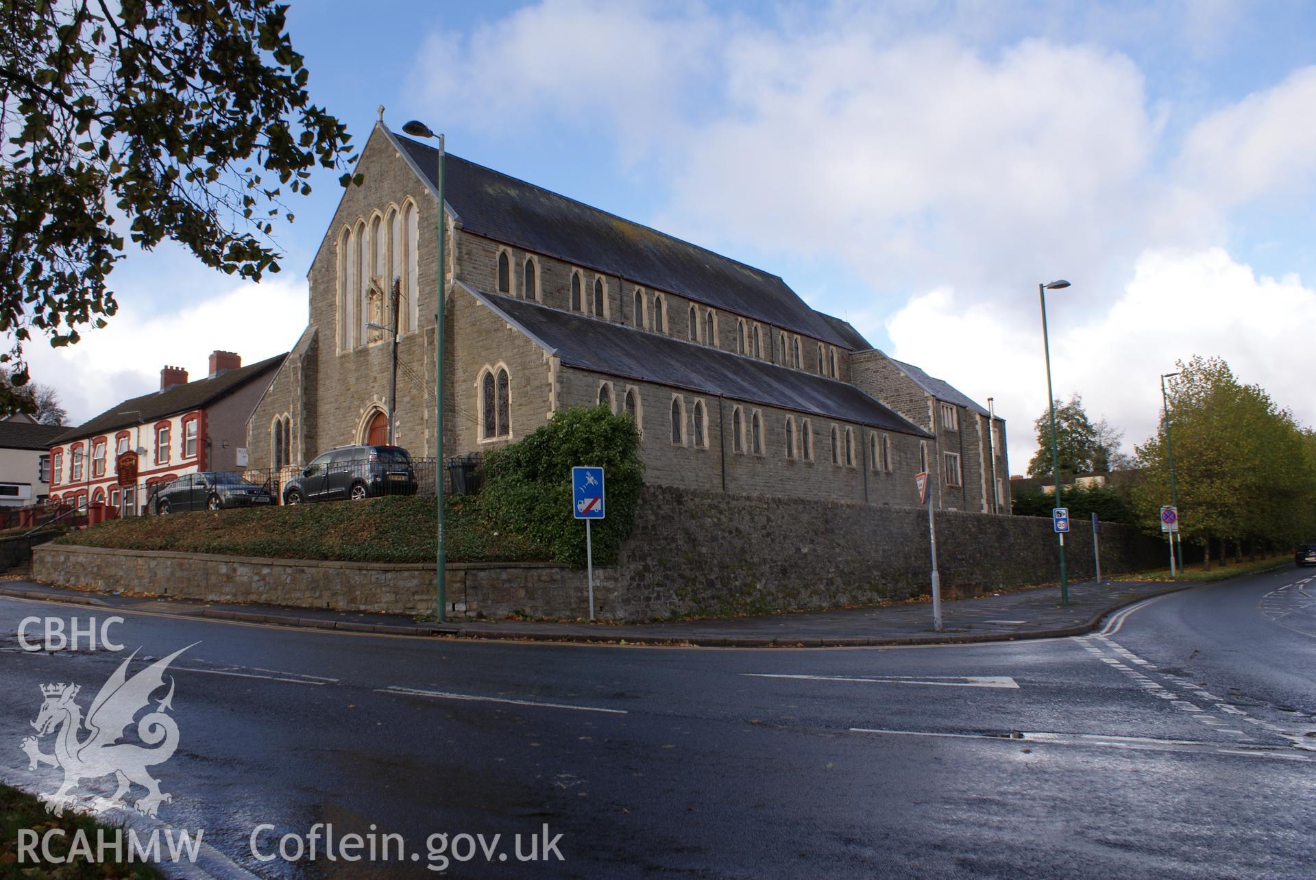 Digital colour photograph showing exterior of All Saints Catholic church, Ebbw Vale.