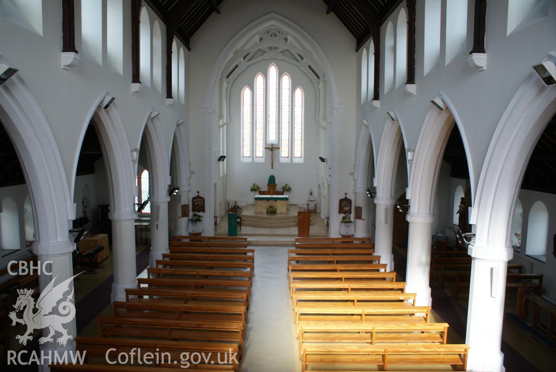 Digital colour photograph showing interior of All Saints Catholic church, Ebbw Vale.