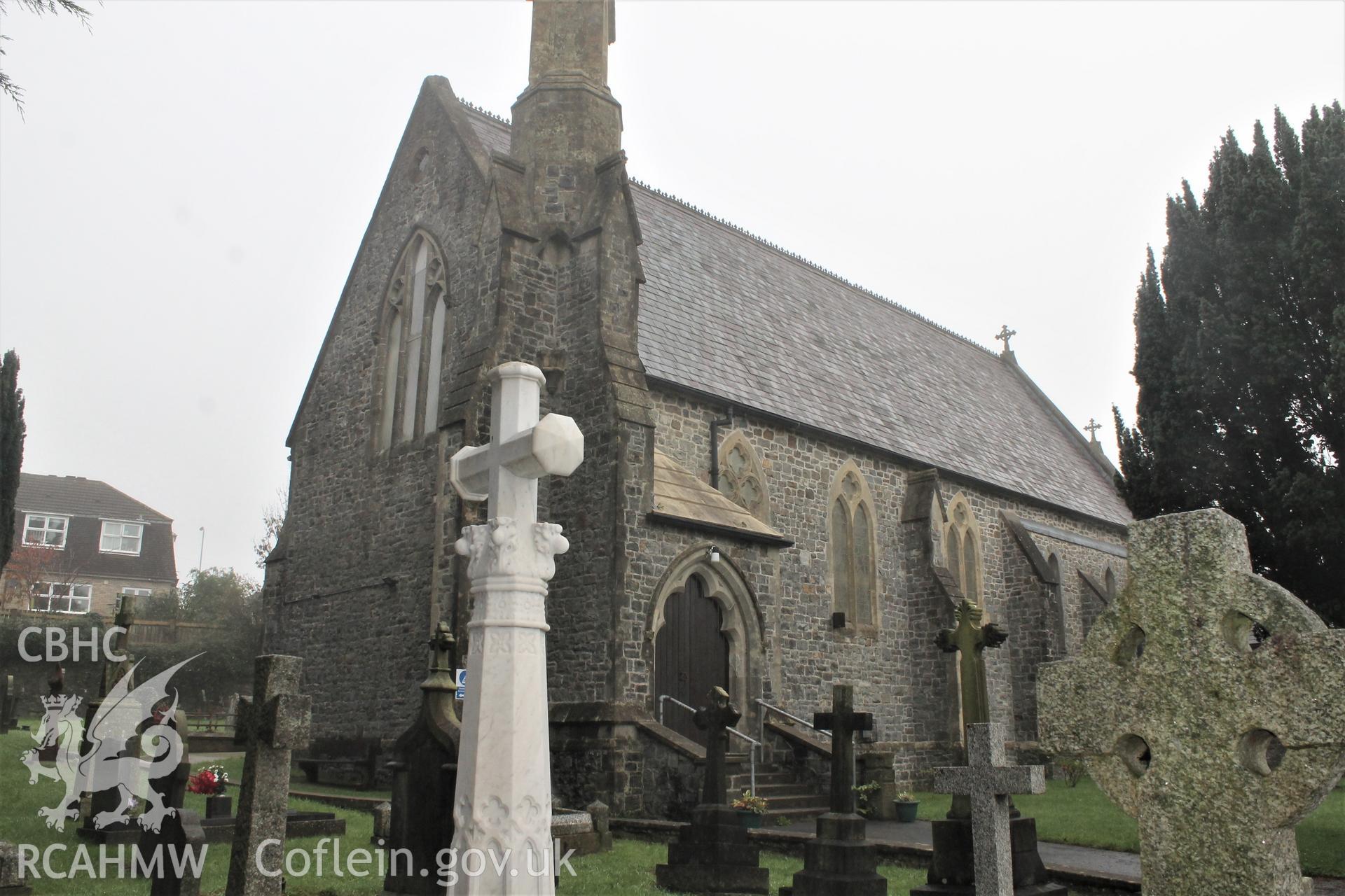 Digital colour photograph showing exterior of St Mary's Catholic church, Carmarthen.