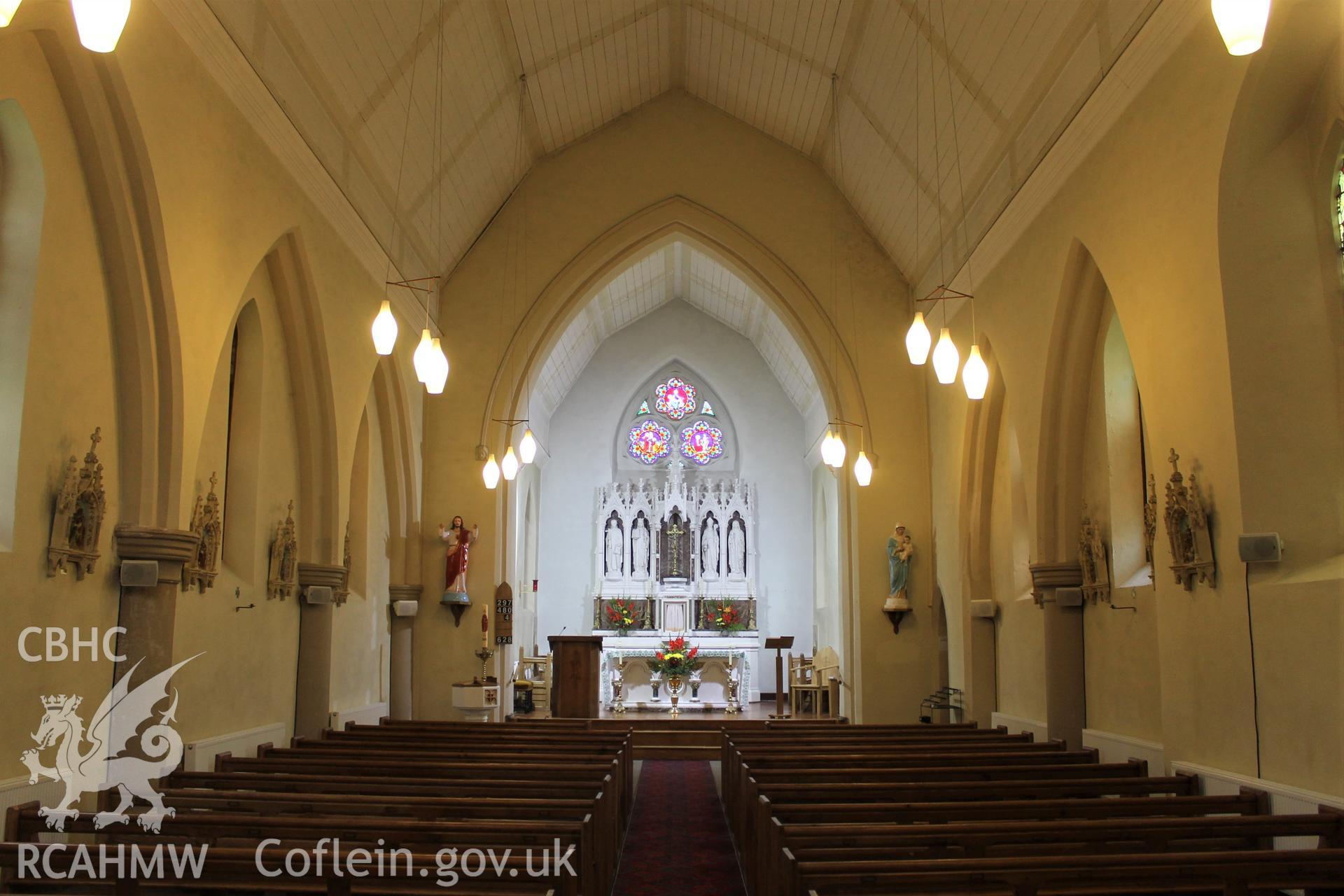 Digital colour photograph showing interior of St Mary's Catholic church, Carmarthen.