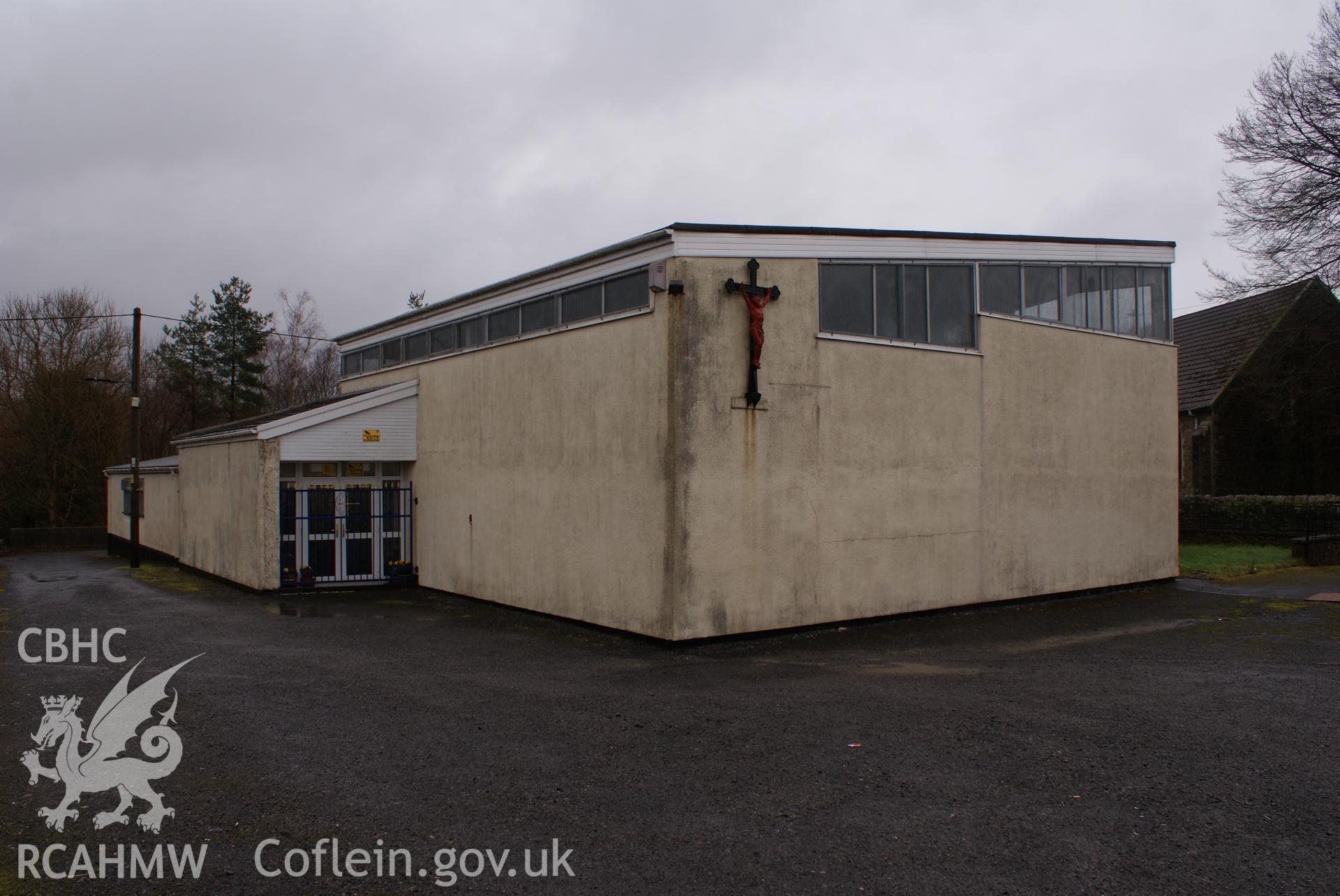 Digital colour photograph showing exterior of St Therese of Lisieux Catholic church, Hirwaun.