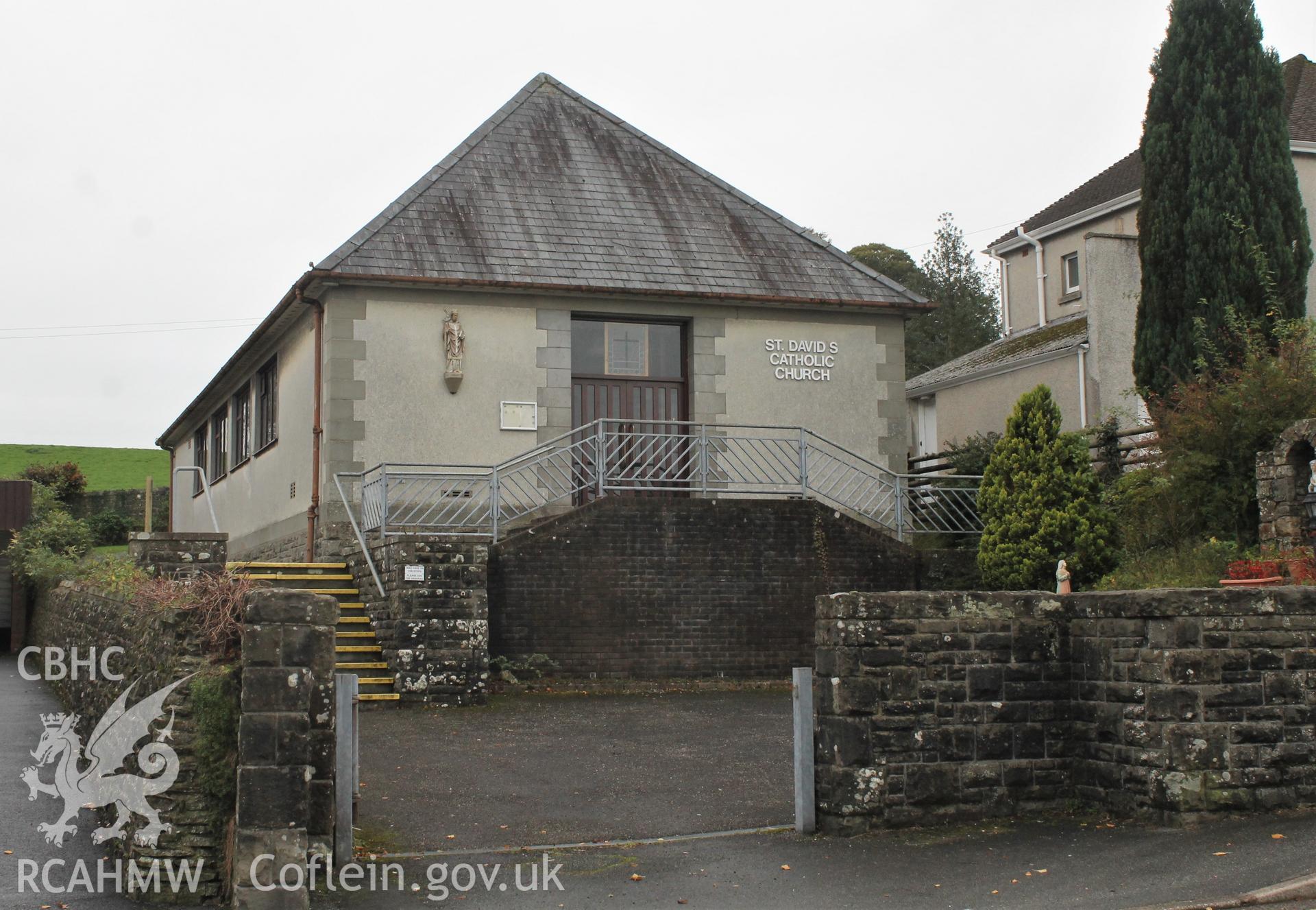 Digital colour photograph showing exterior of  St David's Catholic church, Llandeilo.