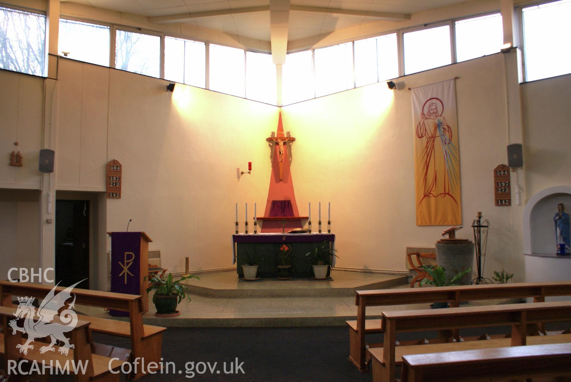 Digital colour photograph showing the altar at St Therese of Lisieux Catholic church, Hirwaun.