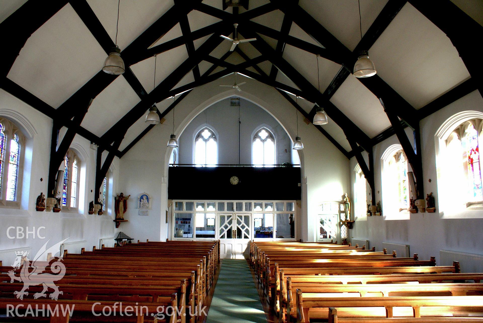 Digital colour photograph showing interior of Our Lady and St Patrick's Catholic church, Maesteg.