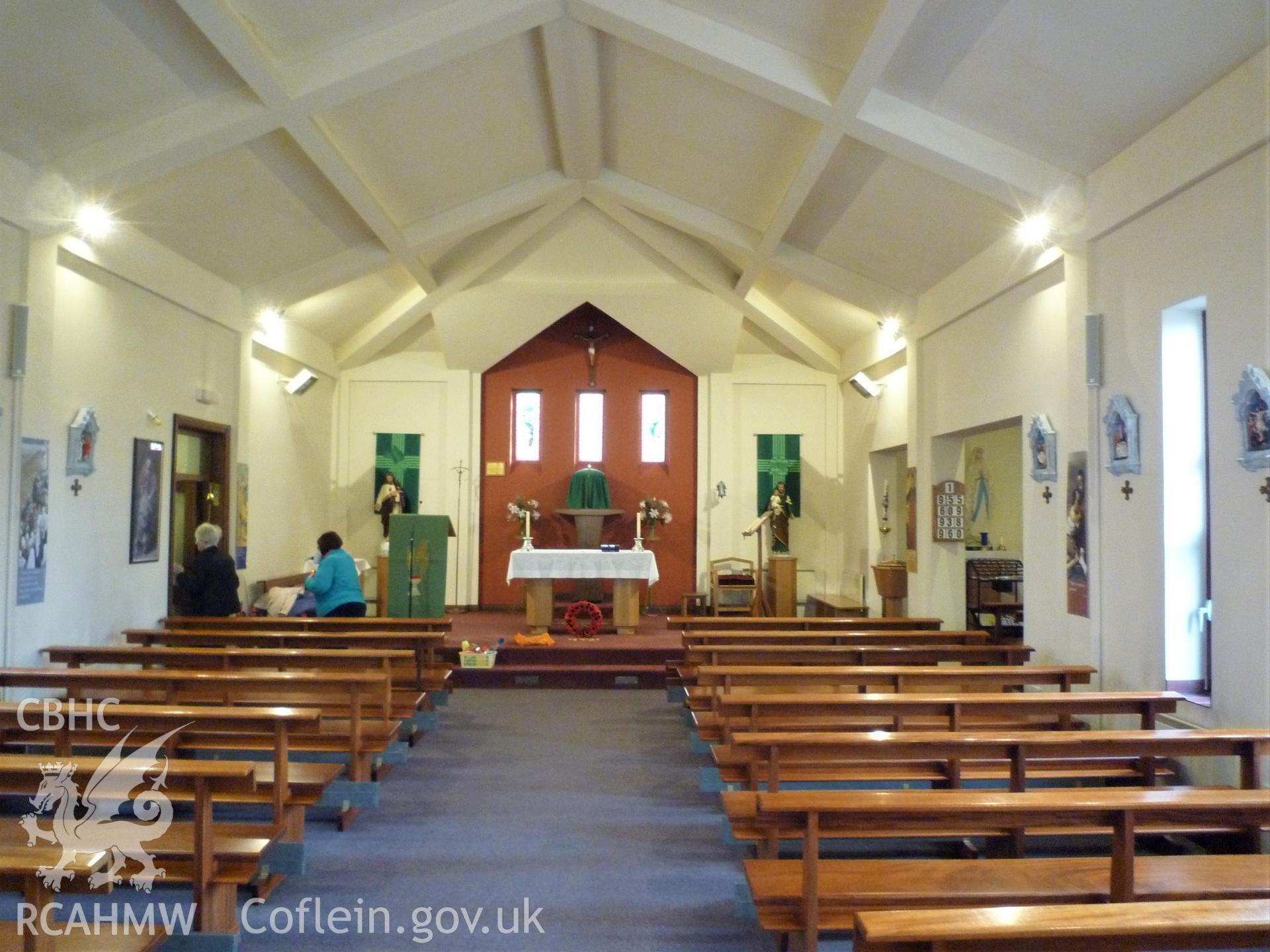 Digital colour photograph showing interior of St Bride's Catholic church, Pontarddulais.