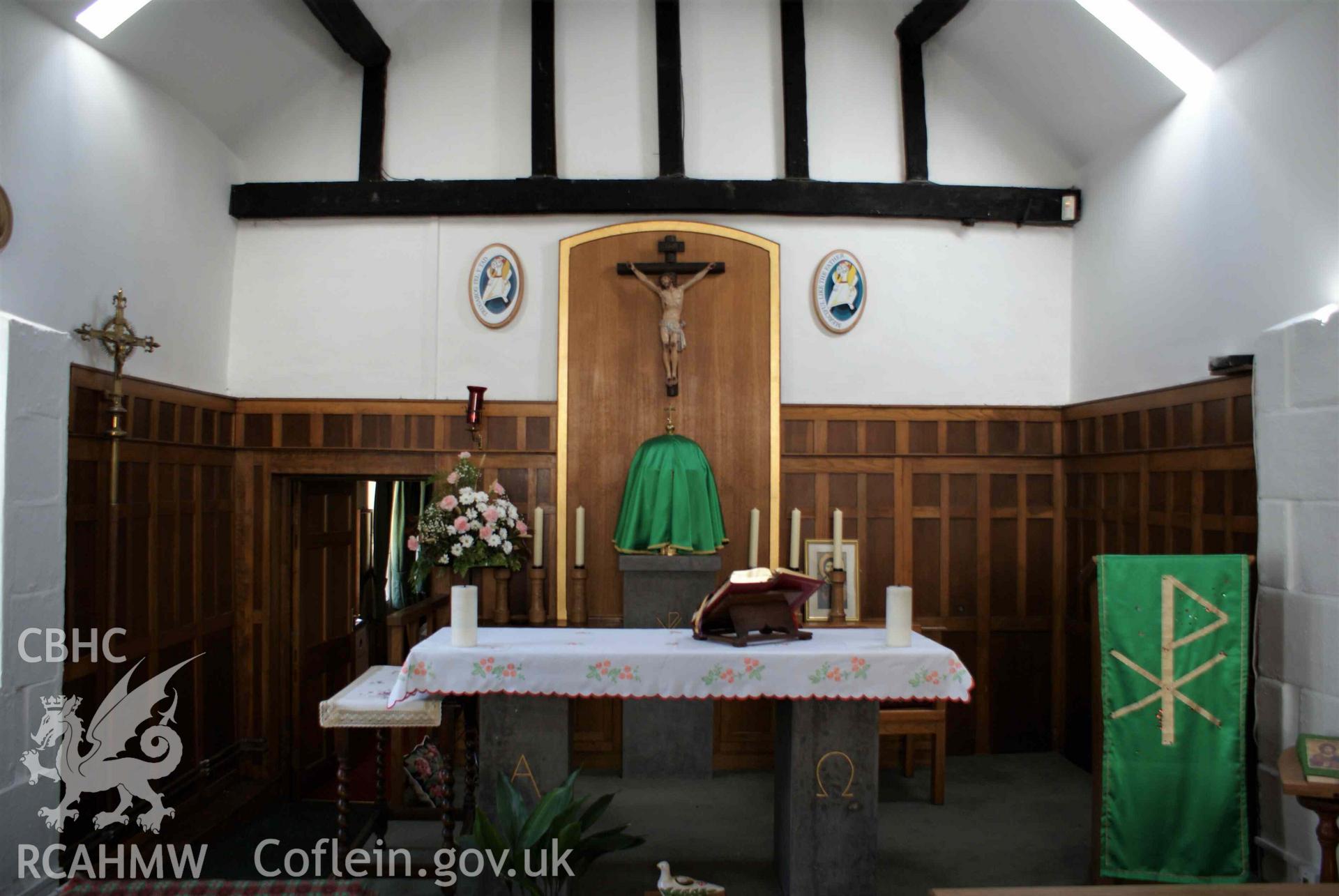 Digital colour photograph showing the altar at Our Lady of Fatima Catholic church, Bala.