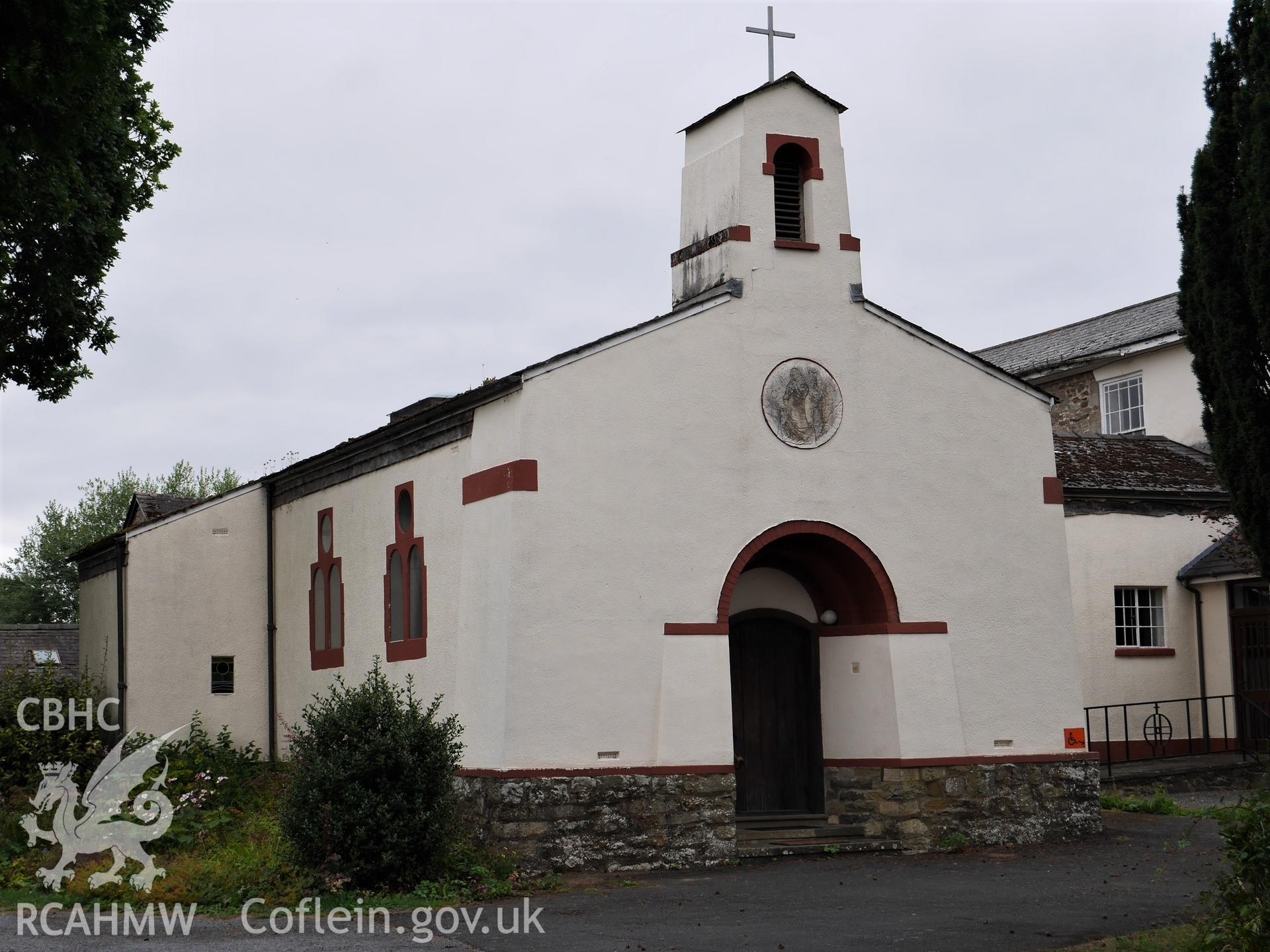 Digital colour photograph showing exterior of Our Lady and St Therese Catholic church, Presteigne.




.