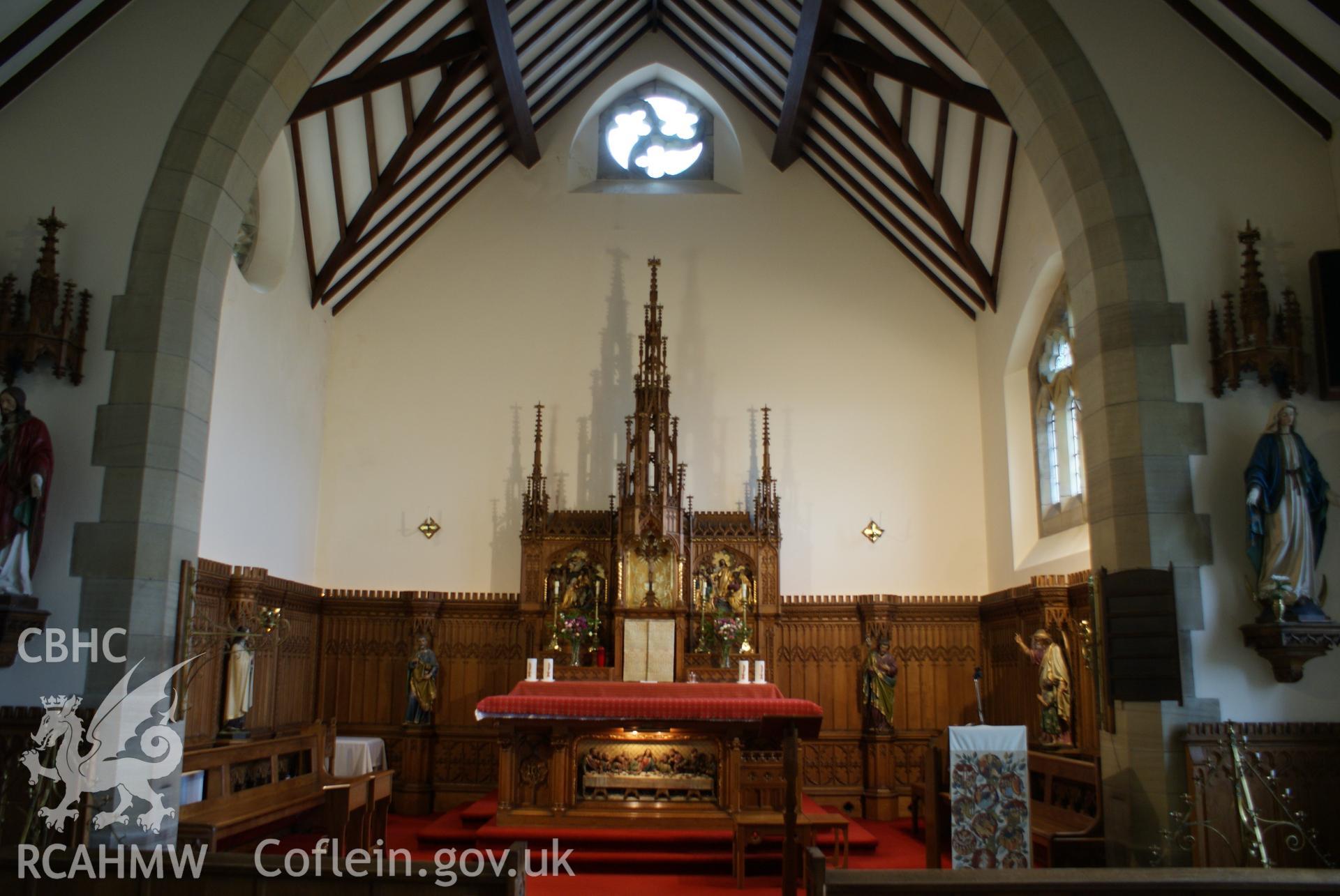 Digital colour photograph showing interior of St Tudwal's Catholic church, Barmouth.