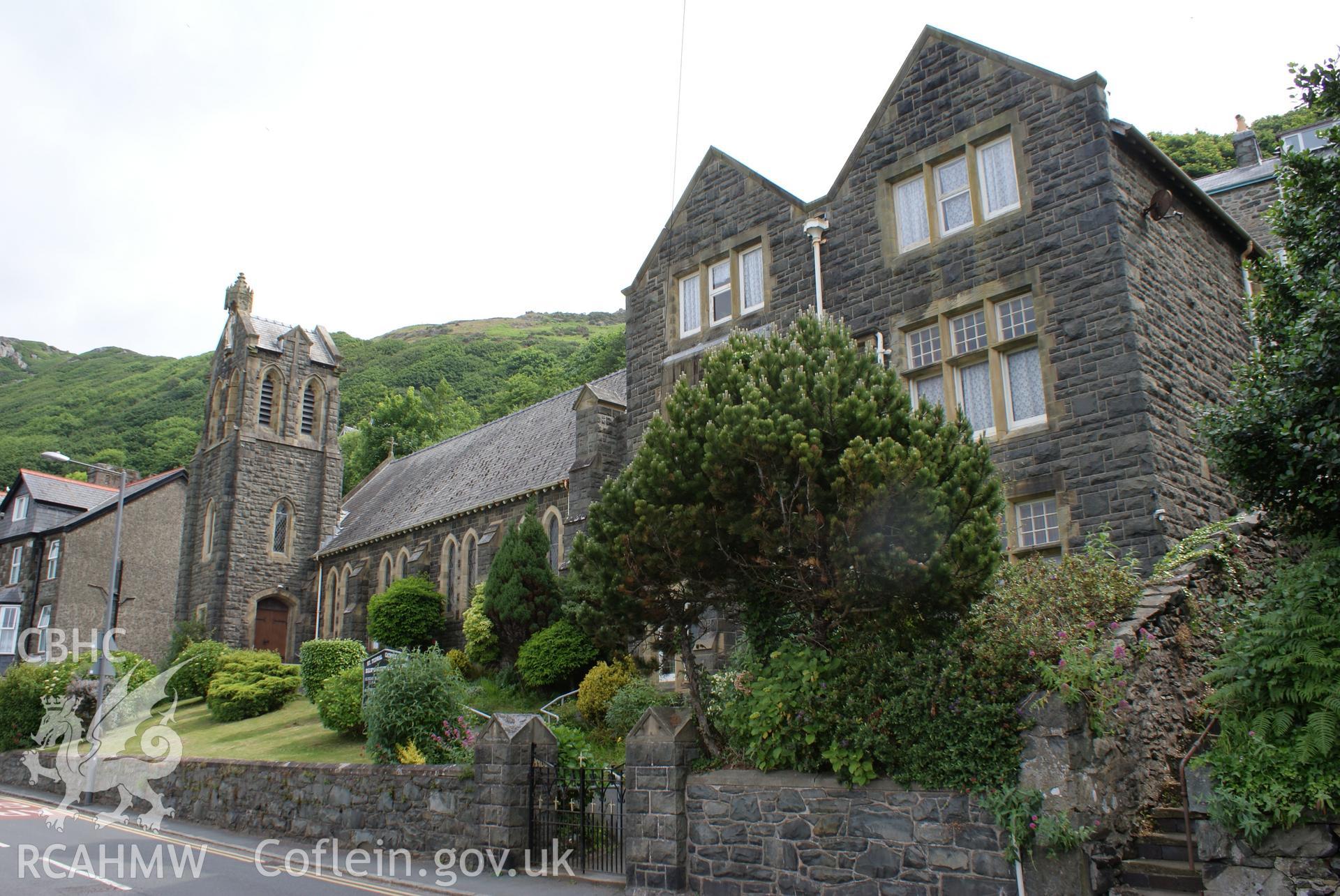 Digital colour photograph showing exterior and presbytery of St Tudwal's Catholic church, Barmouth.