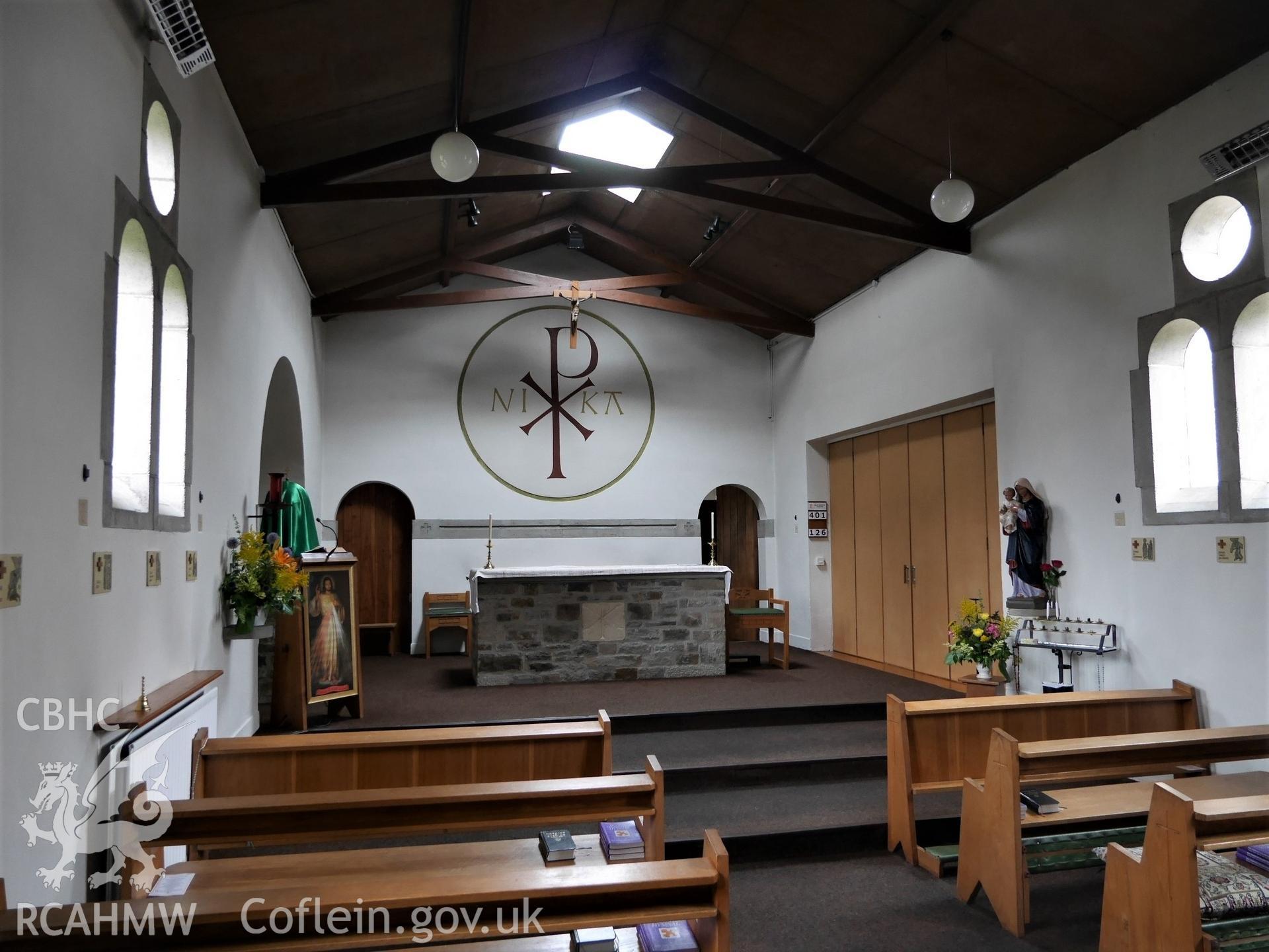 Digital colour photograph showing interior of Our Lady and St Therese Catholic church, Presteigne.




.
