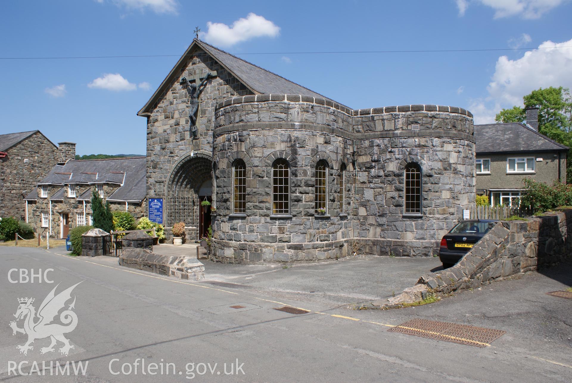 Digital colour photograph showing exterior of Our Lady of Seven Sorrows Catholic church, Dolgellau.