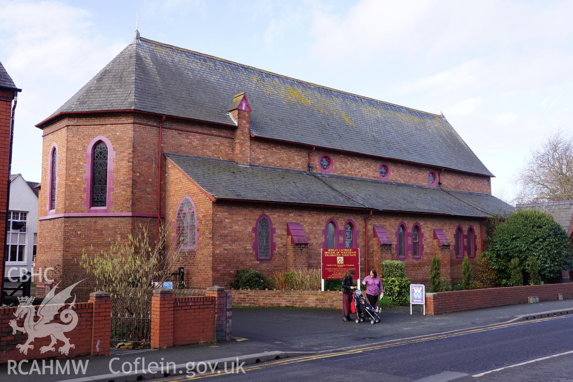 Digital colour photograph showing exterior of Immaculate Conception Catholic church, Flint.