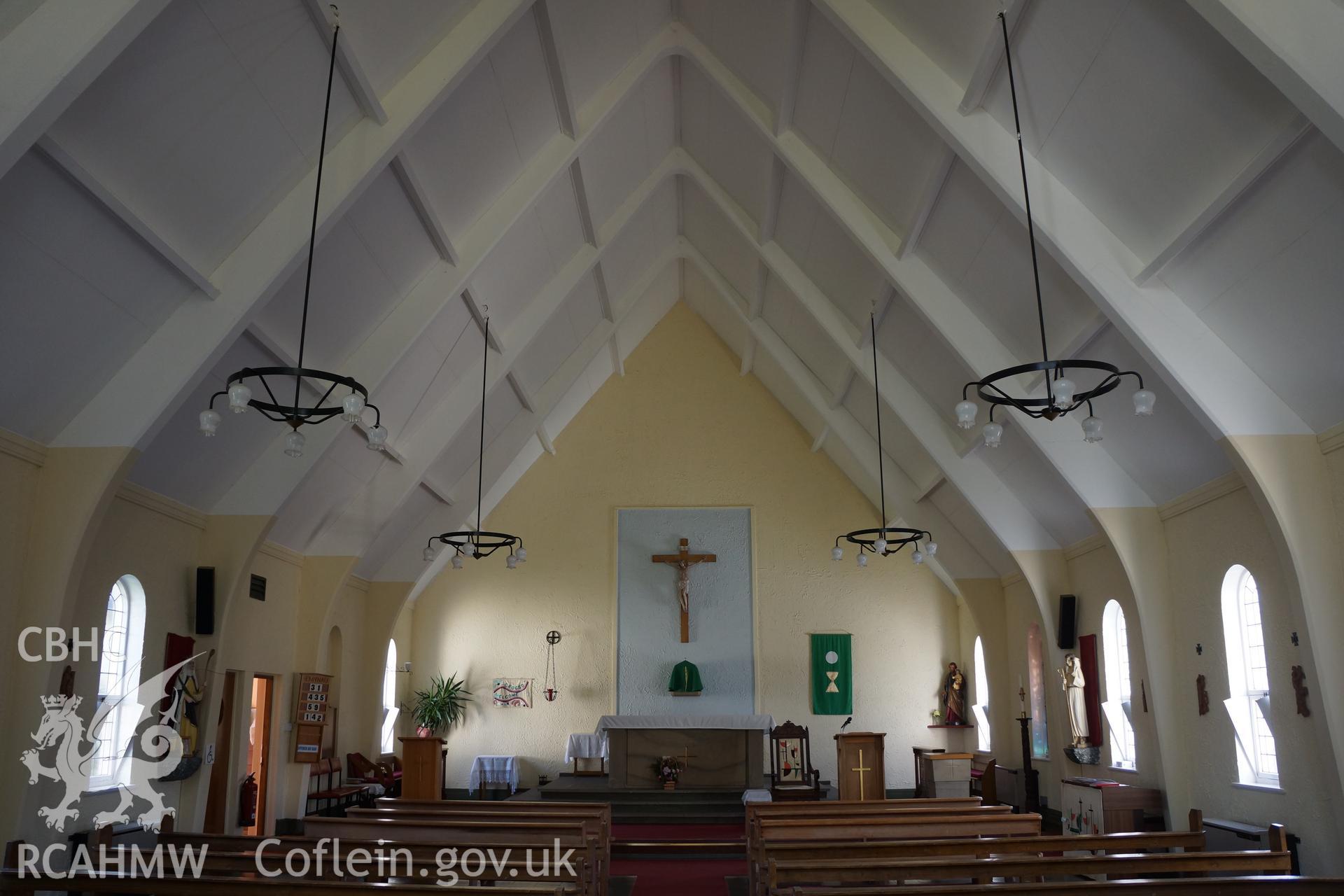 Digital colour photograph showing interior of Eglwys y Bugail Da Catholic church, Llanrwst.