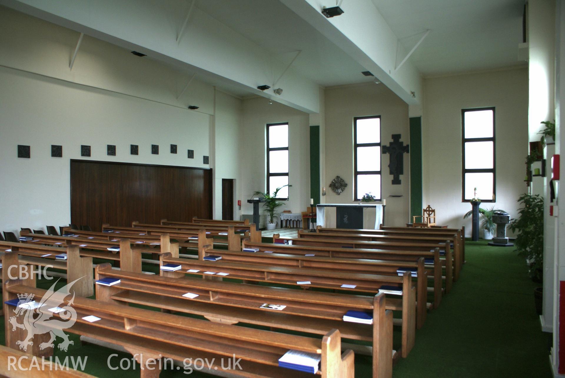 Digital colour photograph showing interior of St Joseph's Catholic church, Pwllheli.
