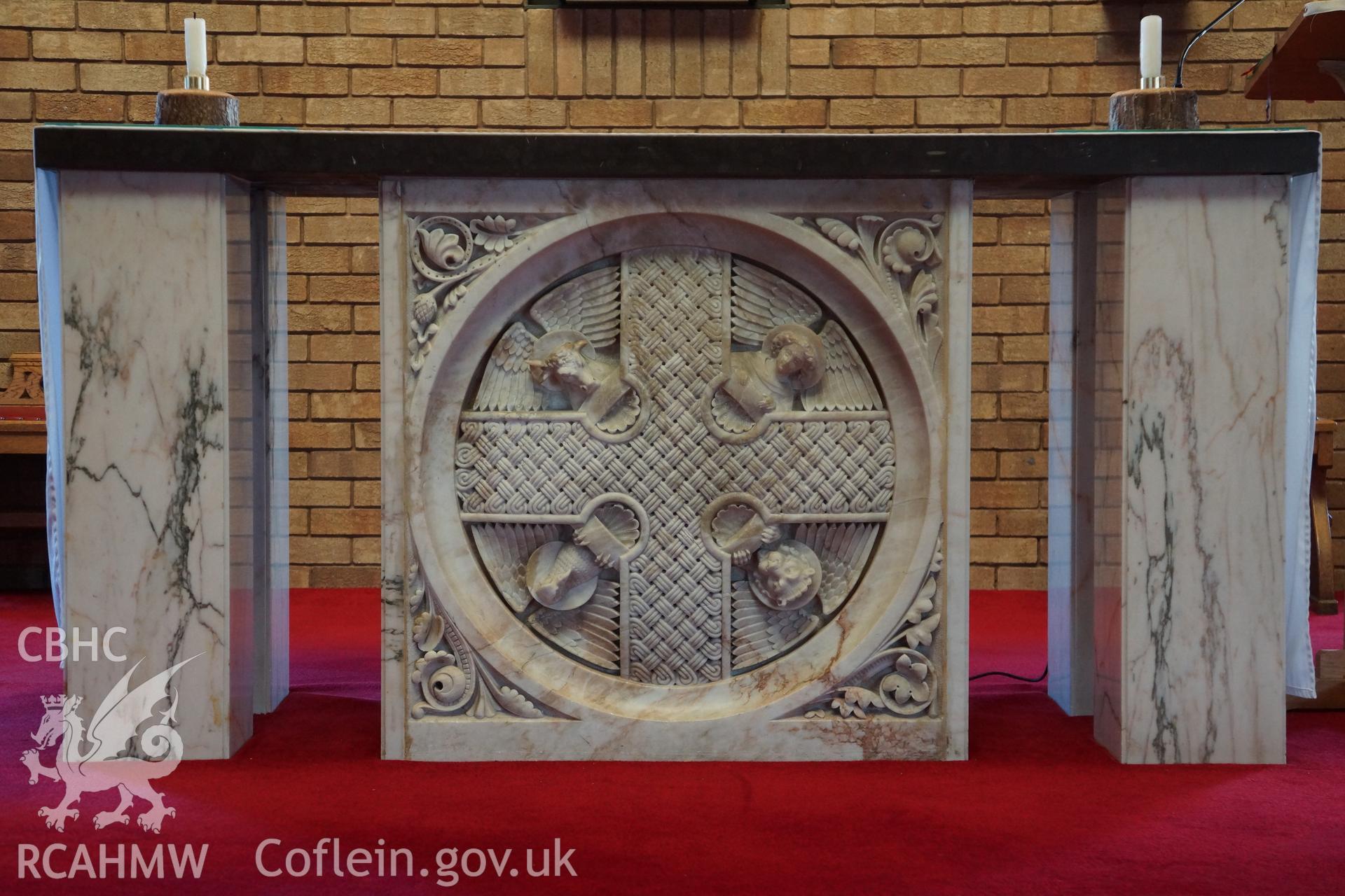 Digital colour photograph showing the marble altar by Pollen in Our Lady of the Assumption Catholic church, Rhyl.