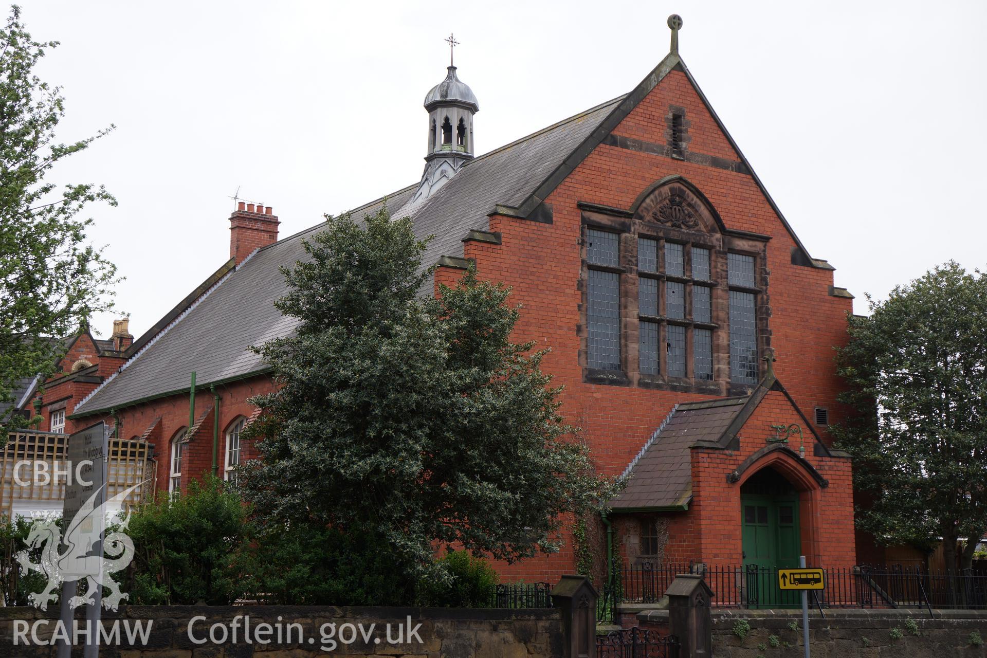 Digital colour photograph showing exterior of the presbytery to St Mary Our Lady of Sorrows Catholic cathedral church, Wrexham.