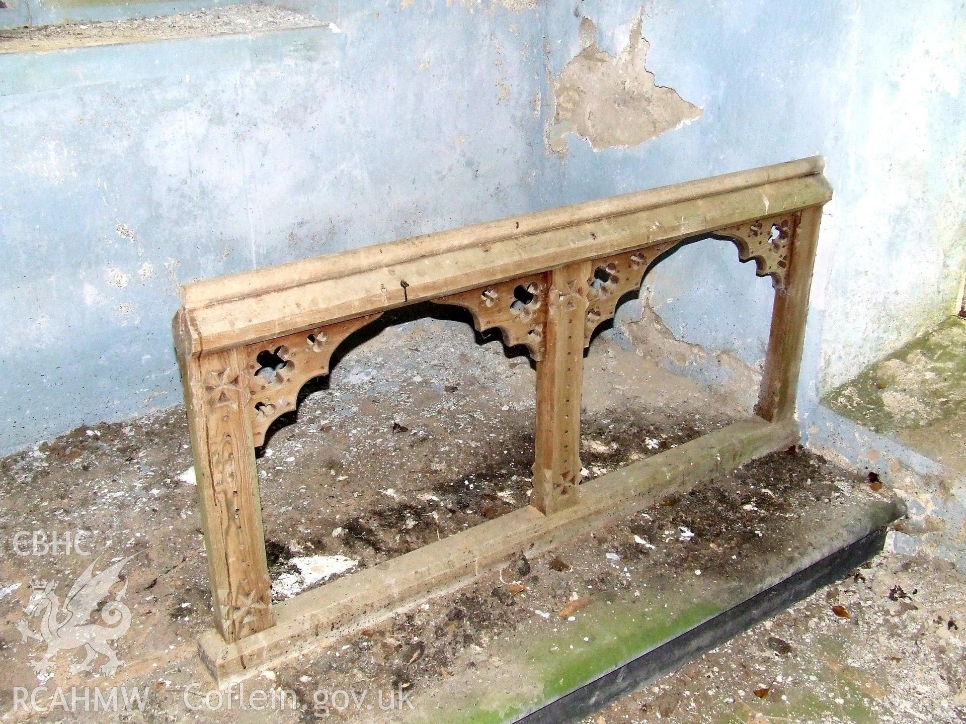 Digital colour photograph showing altar balustrade at Castell Dwyran church.