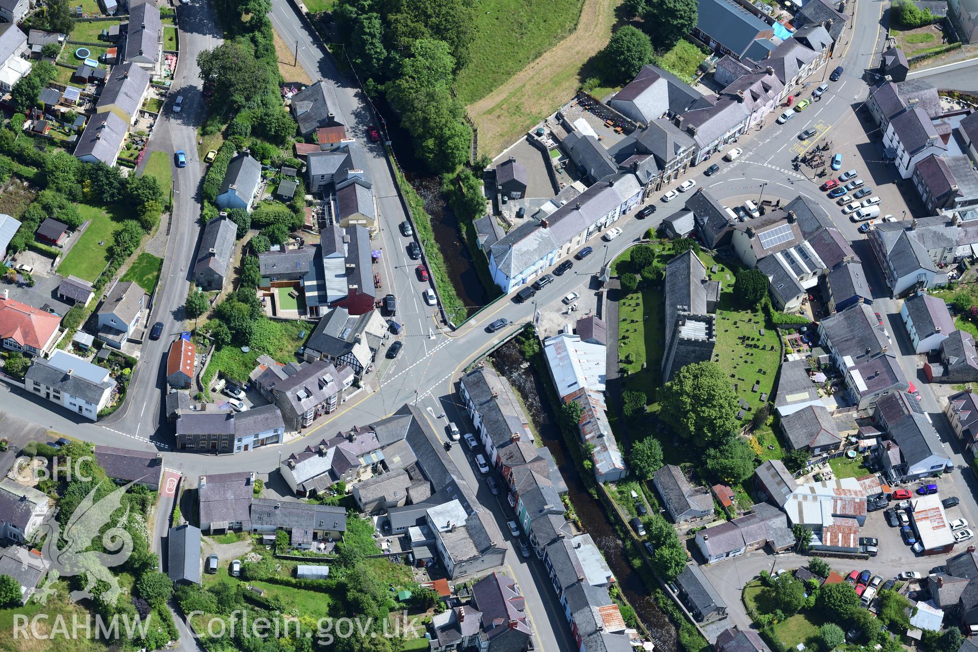 Digital colour aerial photograph showing Tregaron, taken on 11th July 2022.