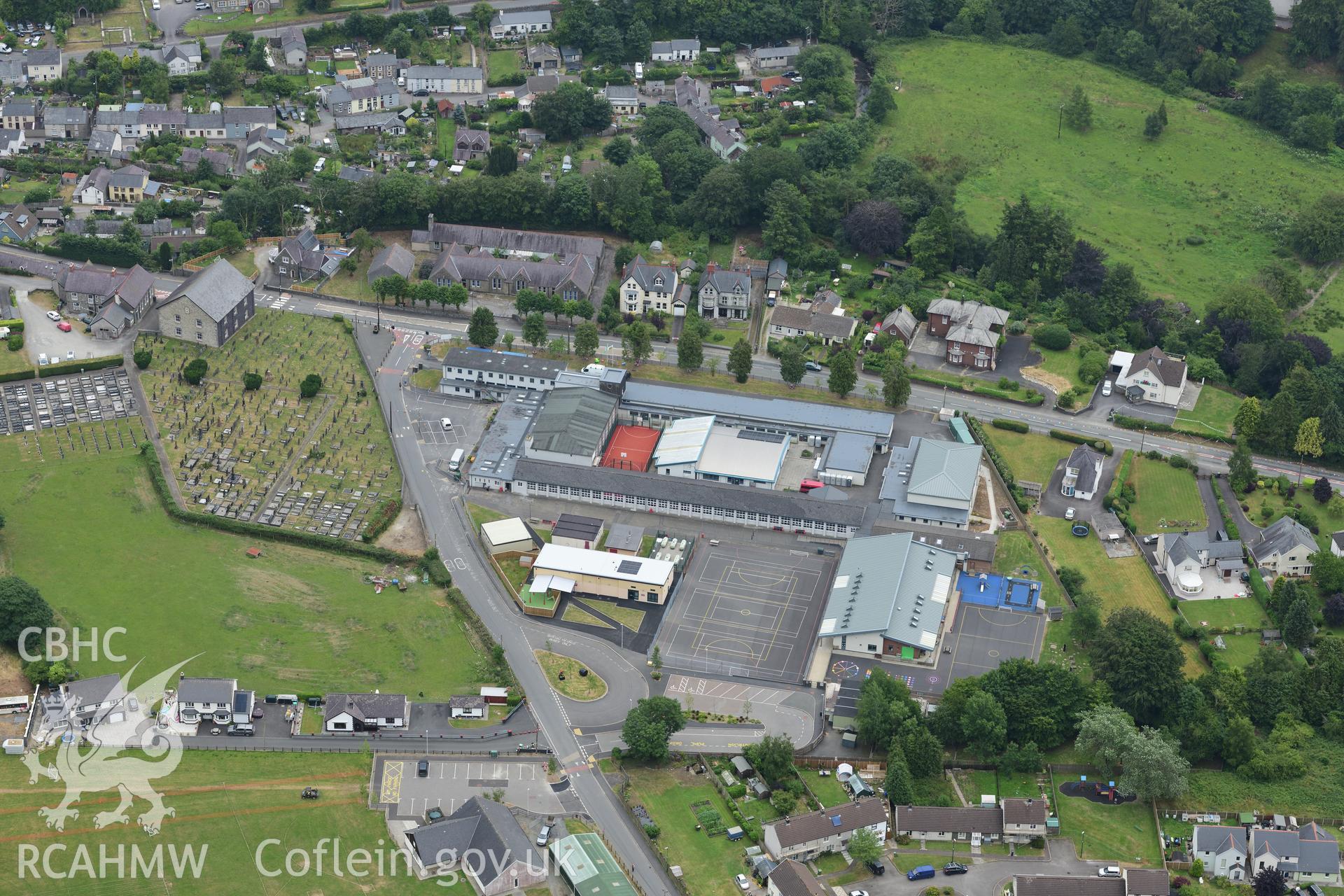 Digital colour aerial photograph showing Ysgol Henry Richard, Tregaron, taken on 22nd July 2022.