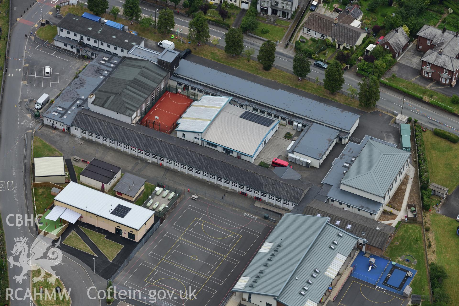 Digital colour aerial photograph showing Ysgol Henry Richard, Tregaron, taken on 22nd July 2022.