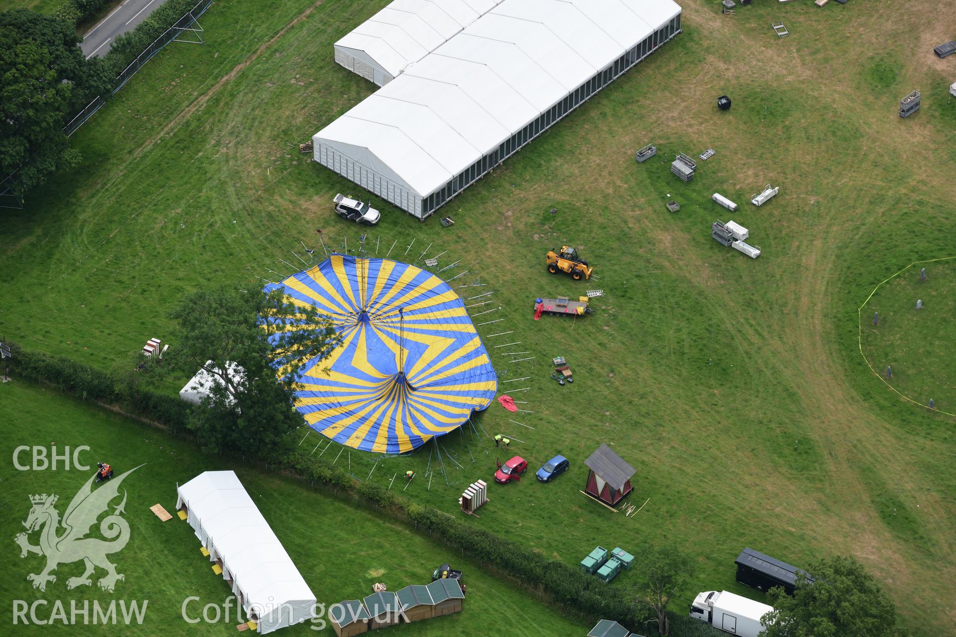 Digital colour aerial photograph showing National Eisteddfod Maes, Tregaron, taken on 22nd July 2022.