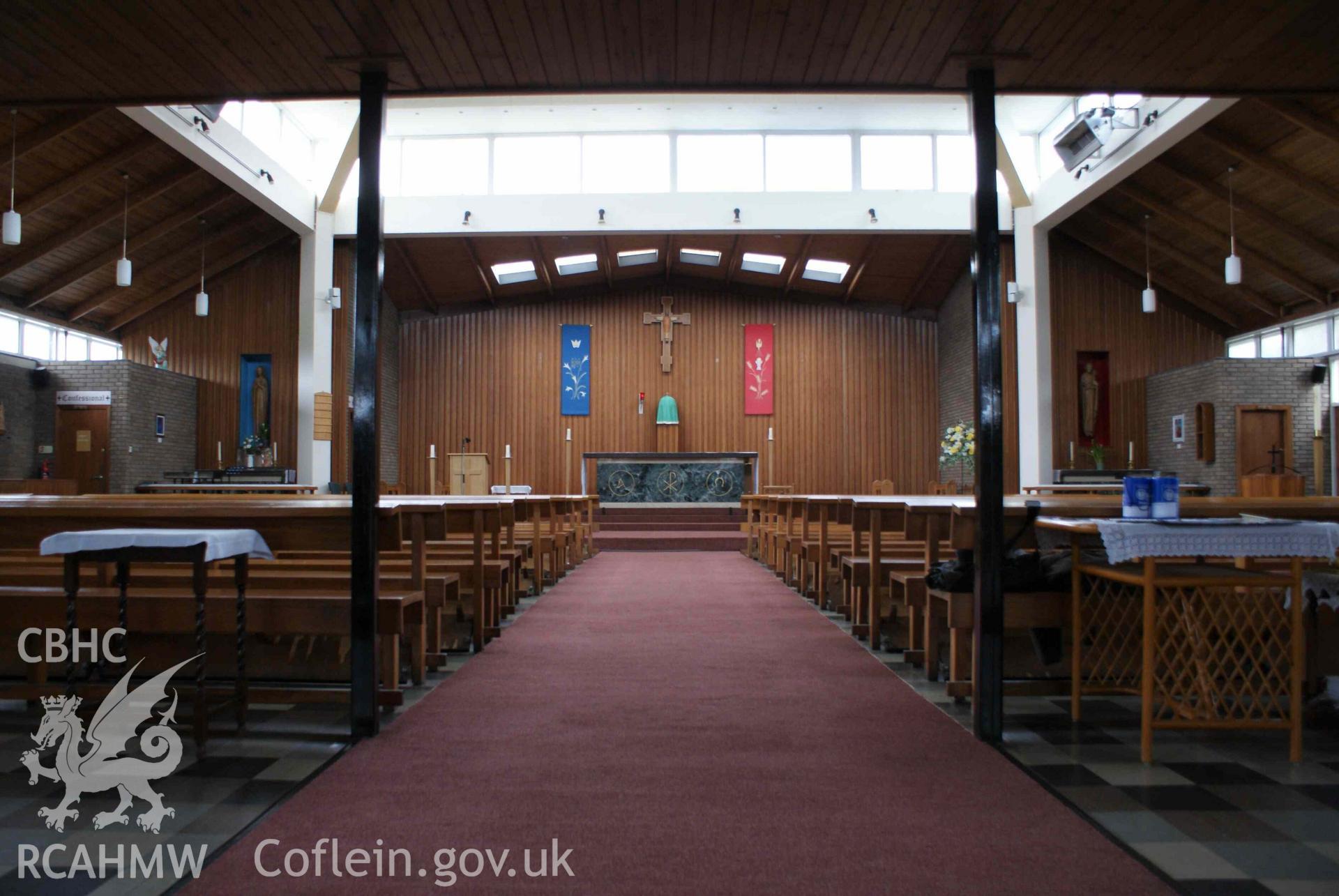 Digital colour photograph showing interior of St Mary Help of Christians Catholic church, Holyhead.