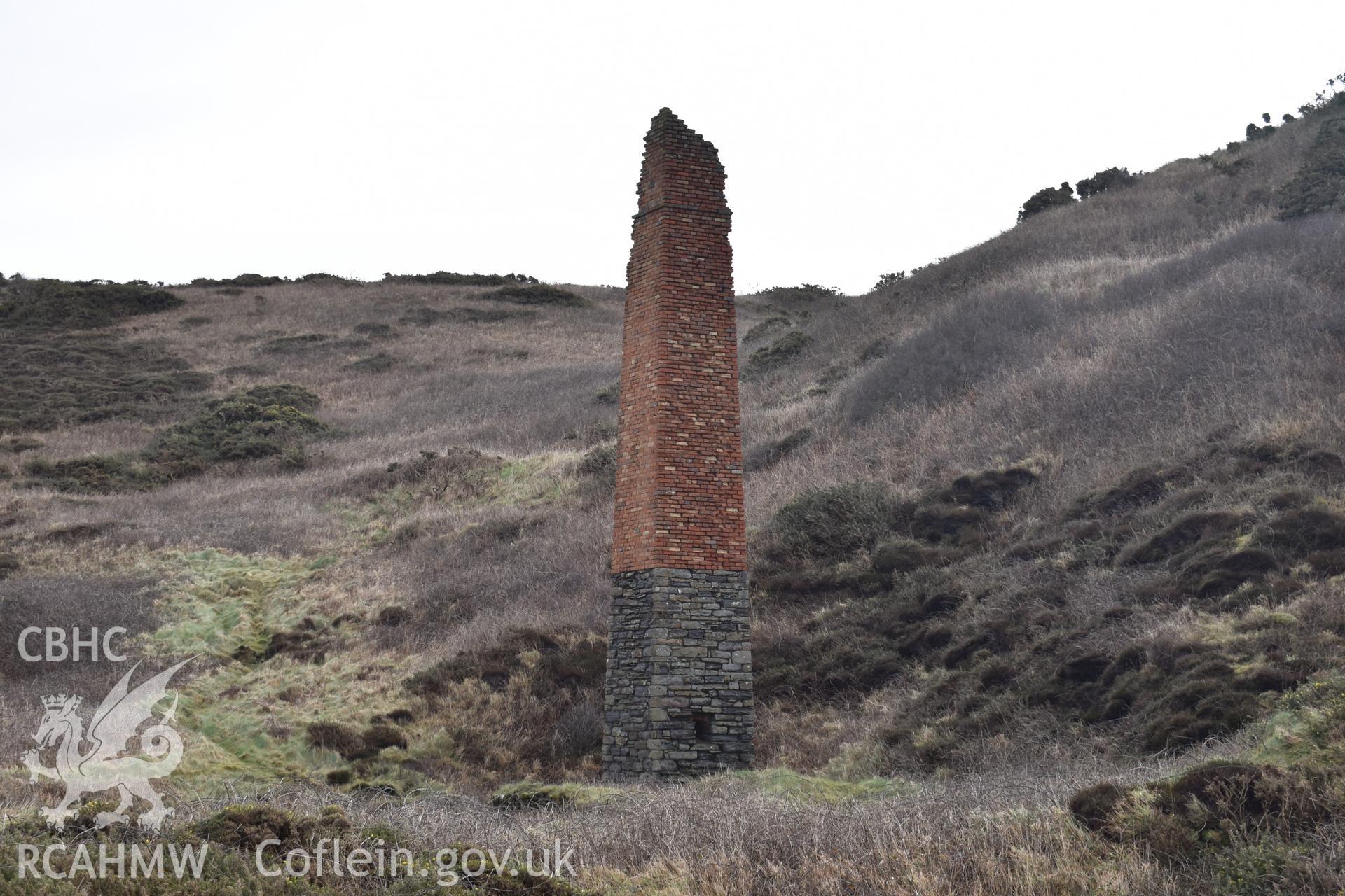Trefrane Cliff Colliery. View of the chimney from the west.