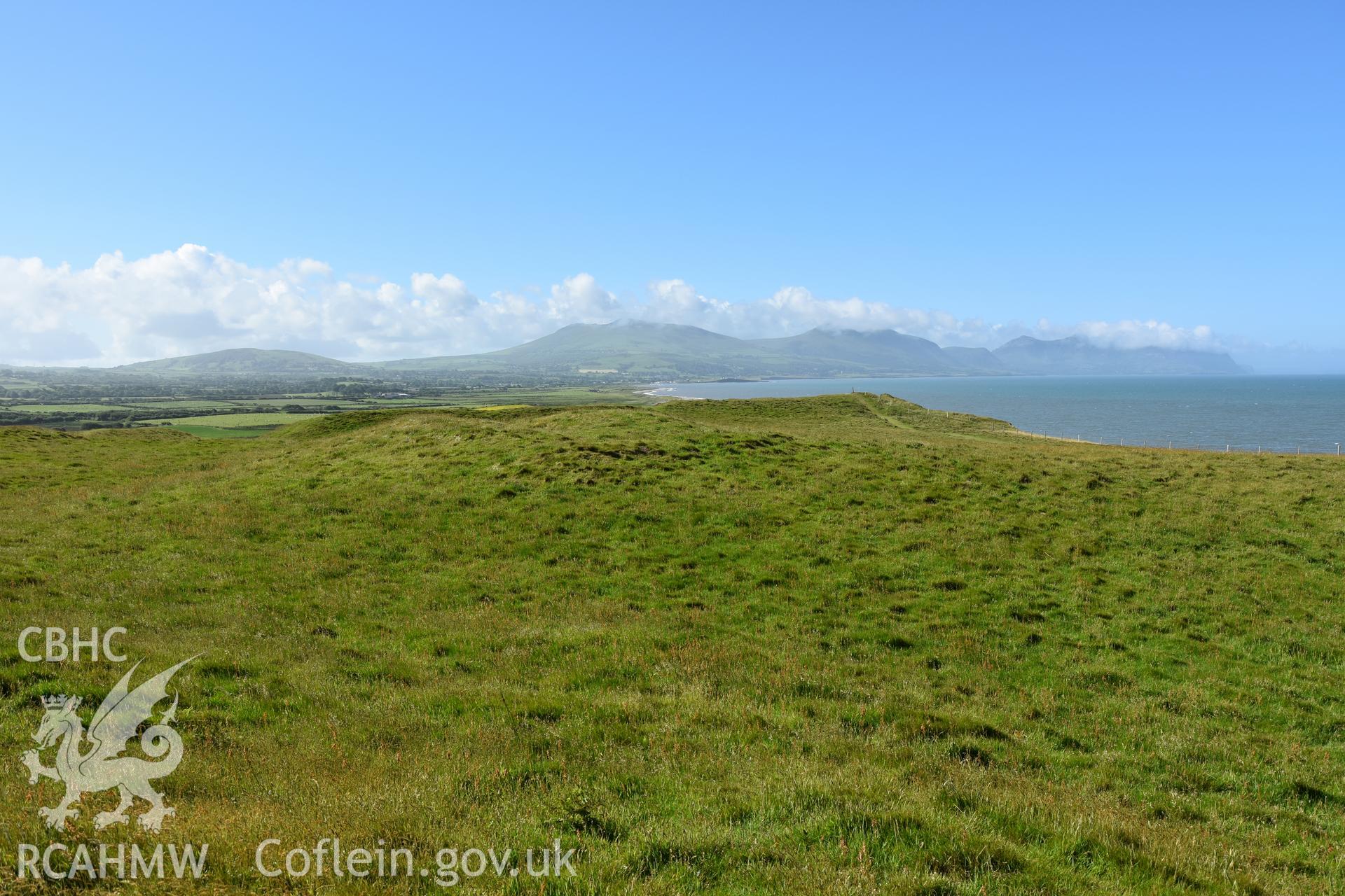 Enclosure and inner ramparts Taken by Daniel Hunt. Produced with EU funds through the Ireland Wales Co-operation Programme 2014-2023. All material made freely available through the Open Government Licence.