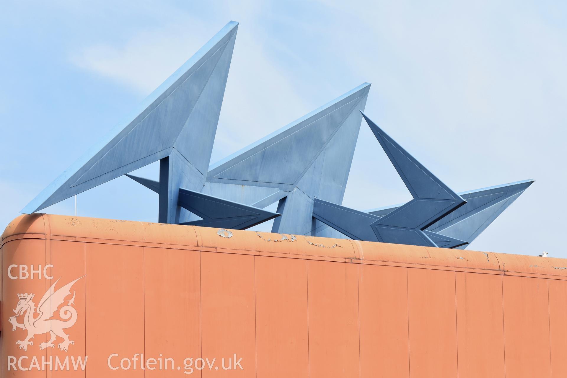 Blue Flash, Power Box and Mesh Chips public artwork Taken by Susan Fielding.