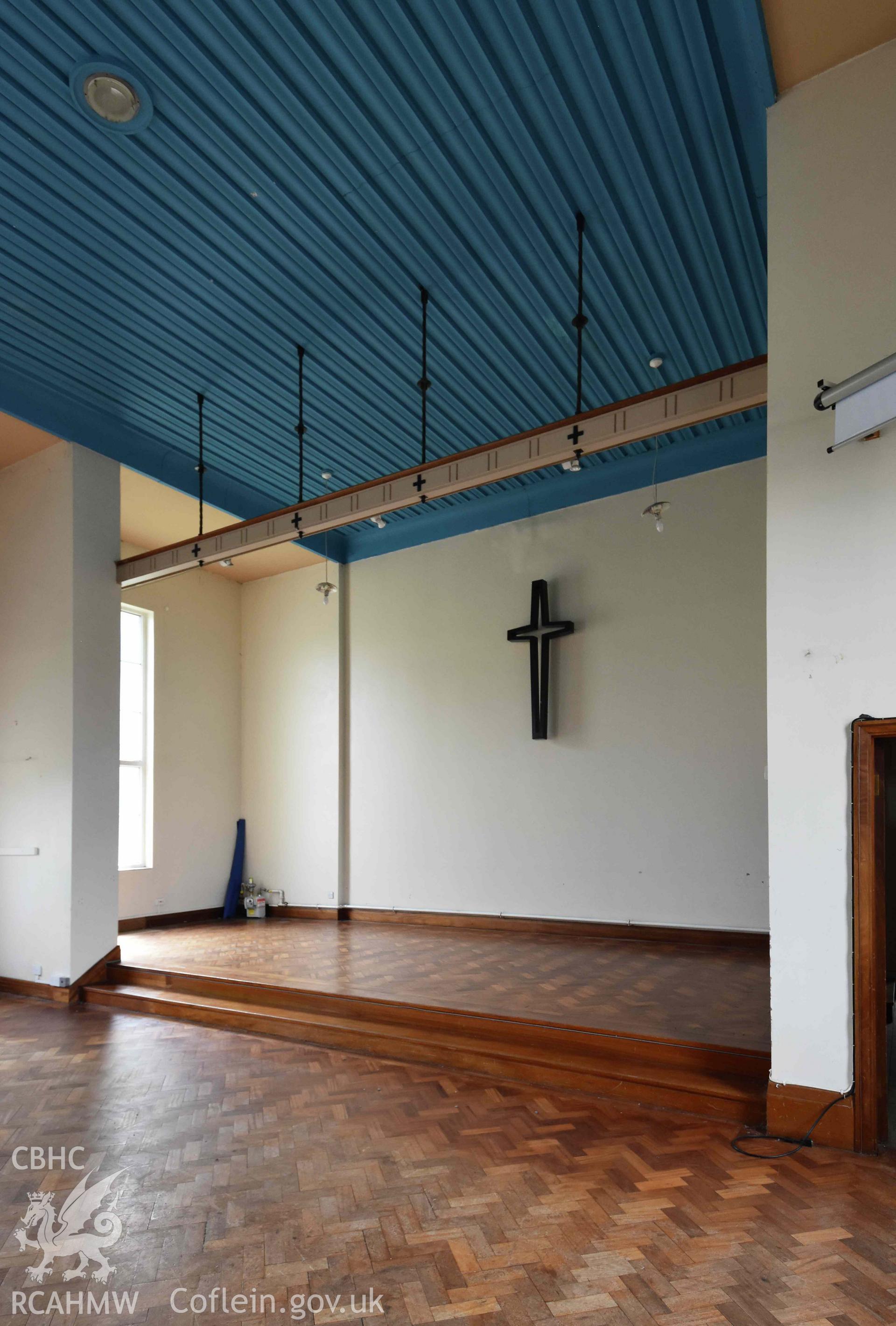 Fairwater Christ Church; interior of auditorium, santuary bay looking south-west Taken by Susan Fielding.