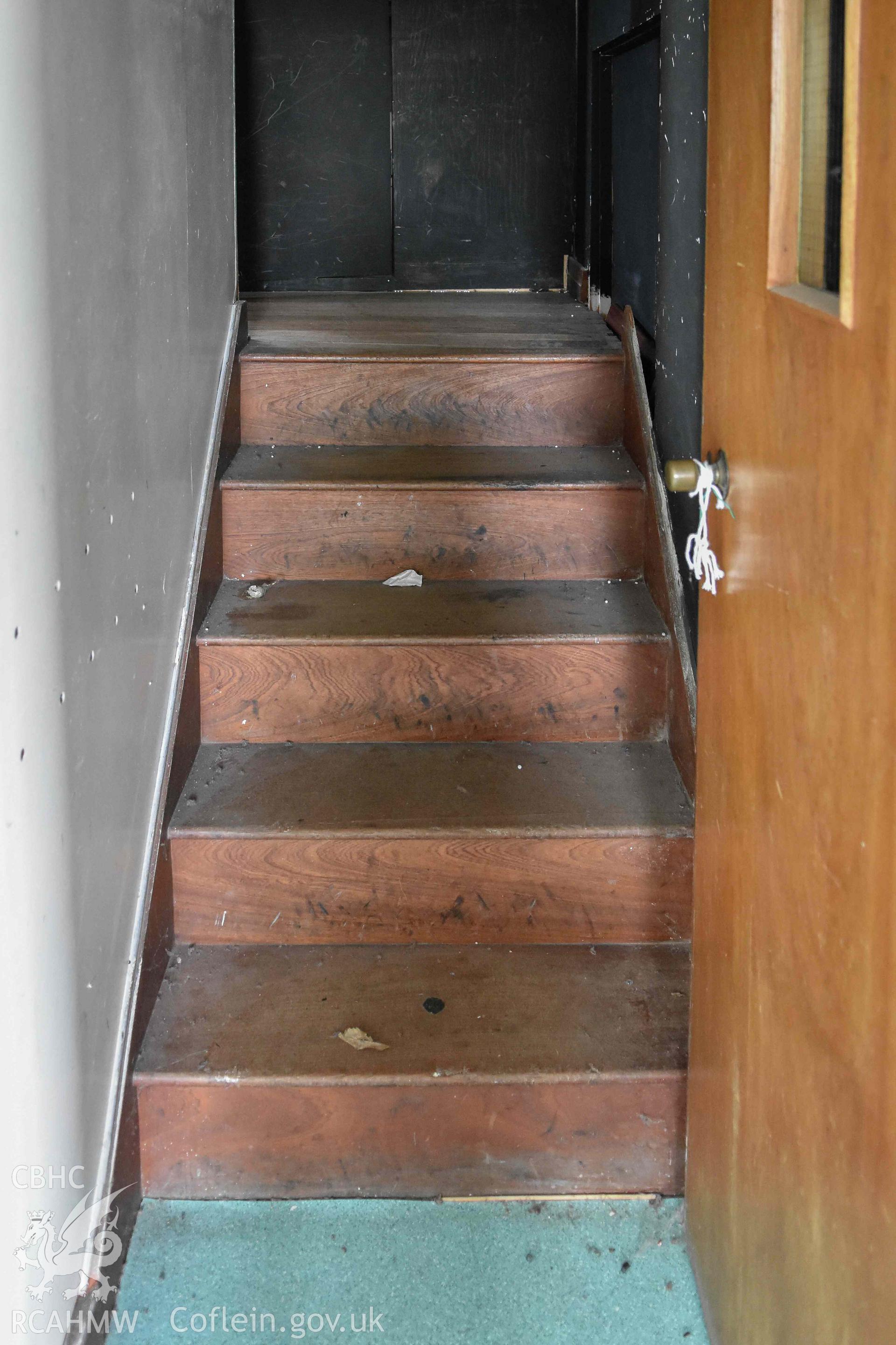 Fairwater Christ Church; detail of stairs to auditorium stage Taken by Susan Fielding.
