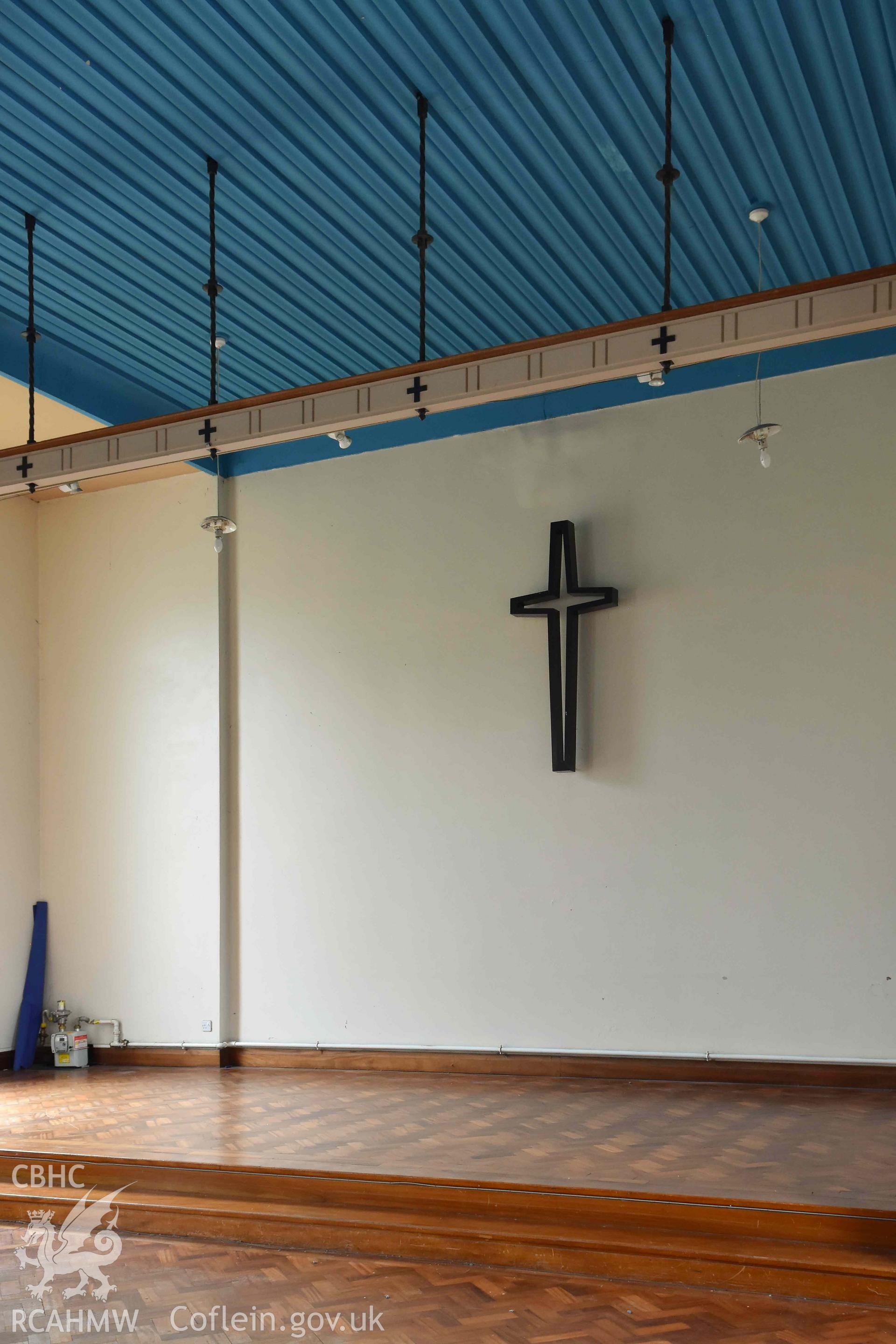 Fairwater Christ Church; interior of auditorium, sanctuary bay looking south-west Taken by Susan Fielding.